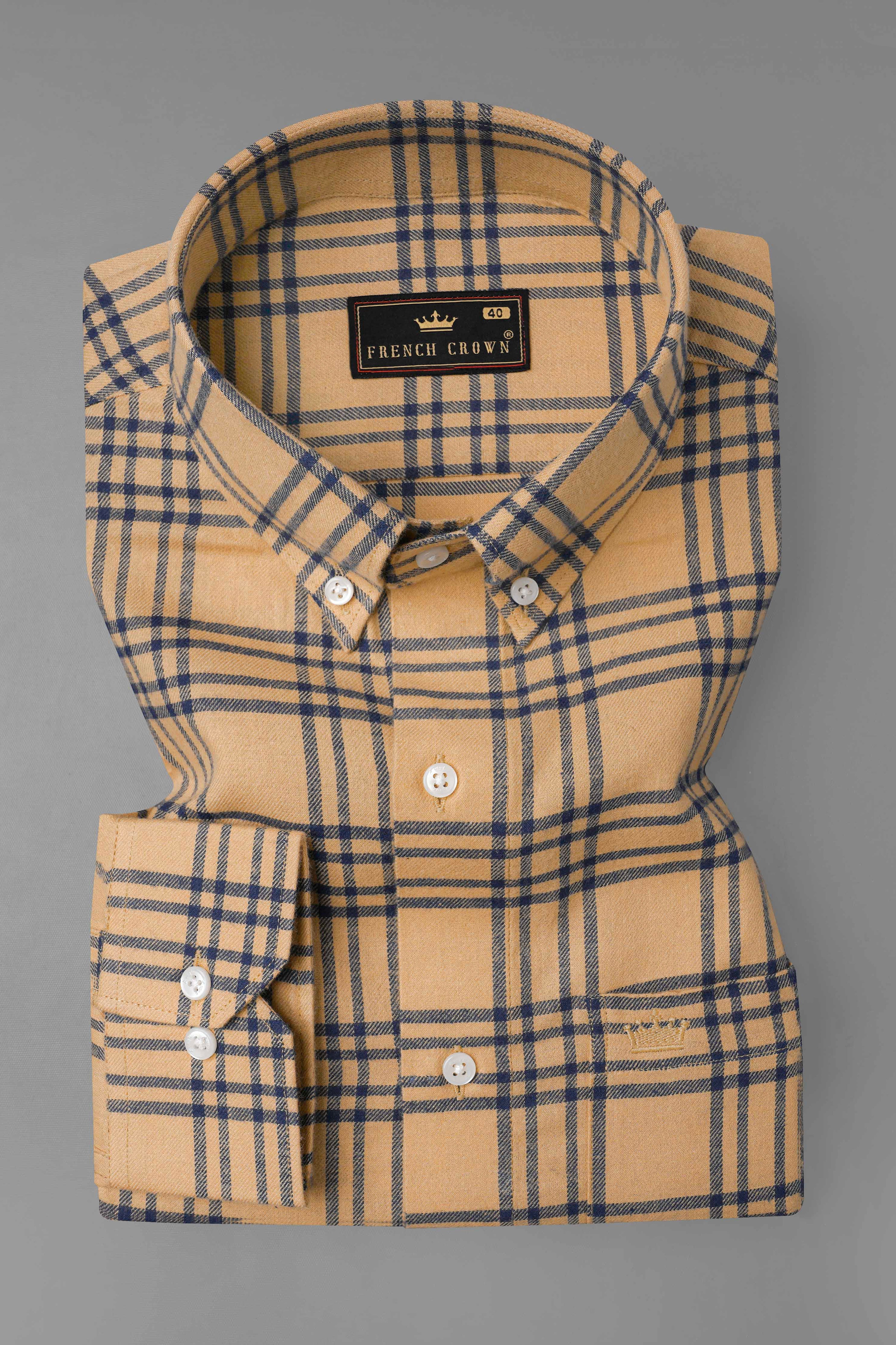 Tumbleweed Brown with Midnight Blue Twill Plaid Premium Cotton Shirt