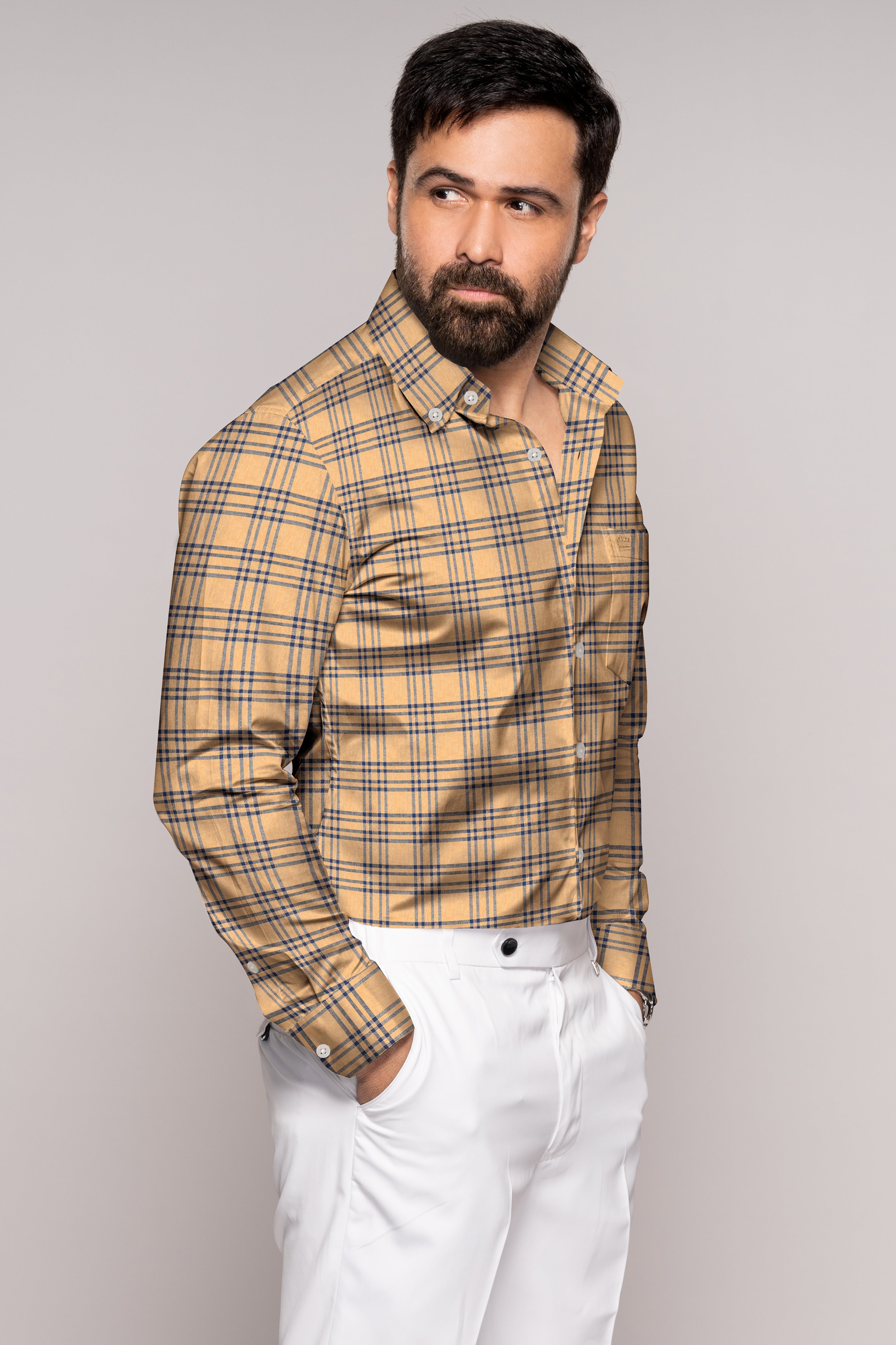 Tumbleweed Brown with Midnight Blue Twill Plaid Premium Cotton Shirt