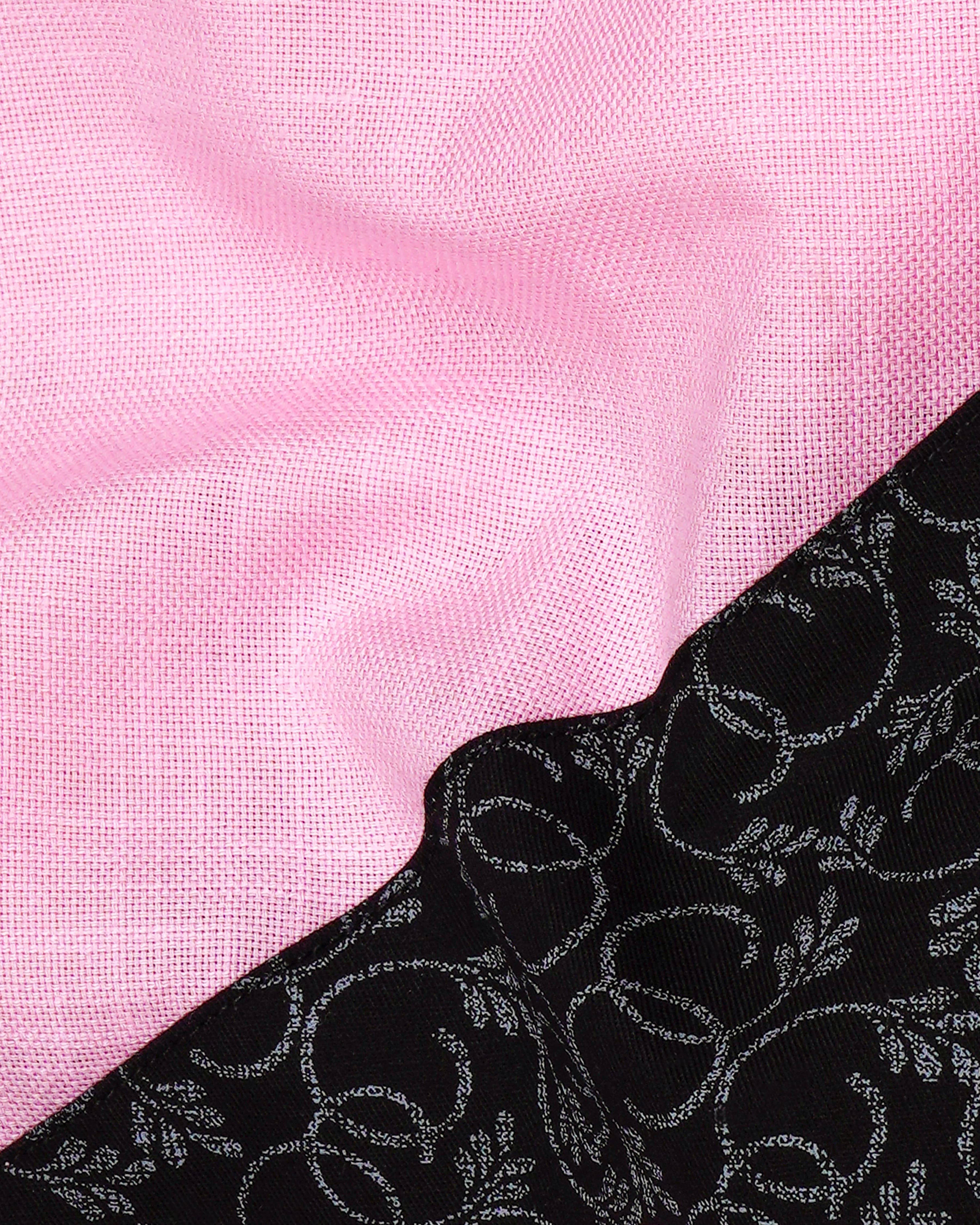 Chantilly Pink with Jade Black Ditsy Dobby Textured Premium Giza Cotton Designer Shirt