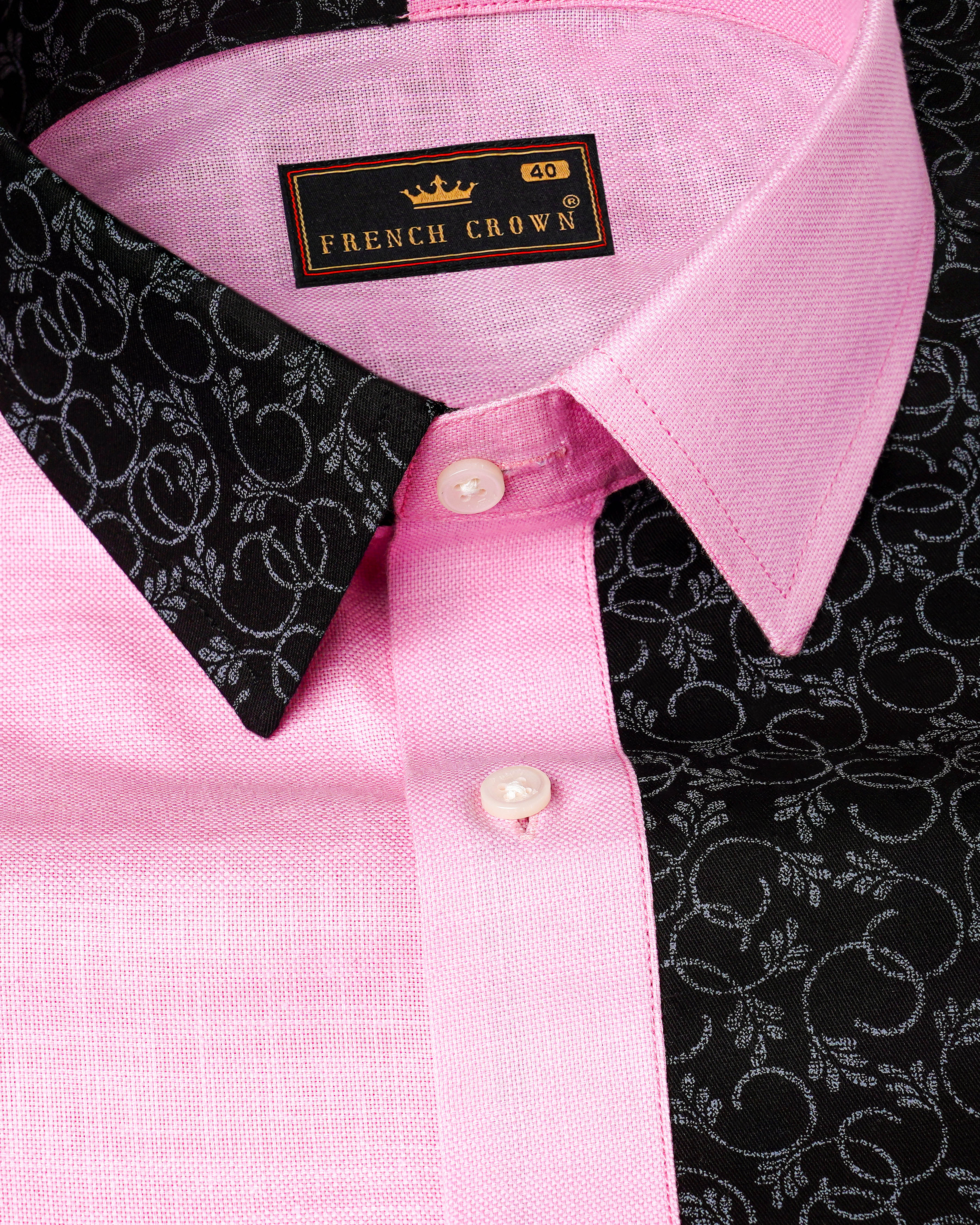 Chantilly Pink with Jade Black Ditsy Dobby Textured Premium Giza Cotton Designer Shirt