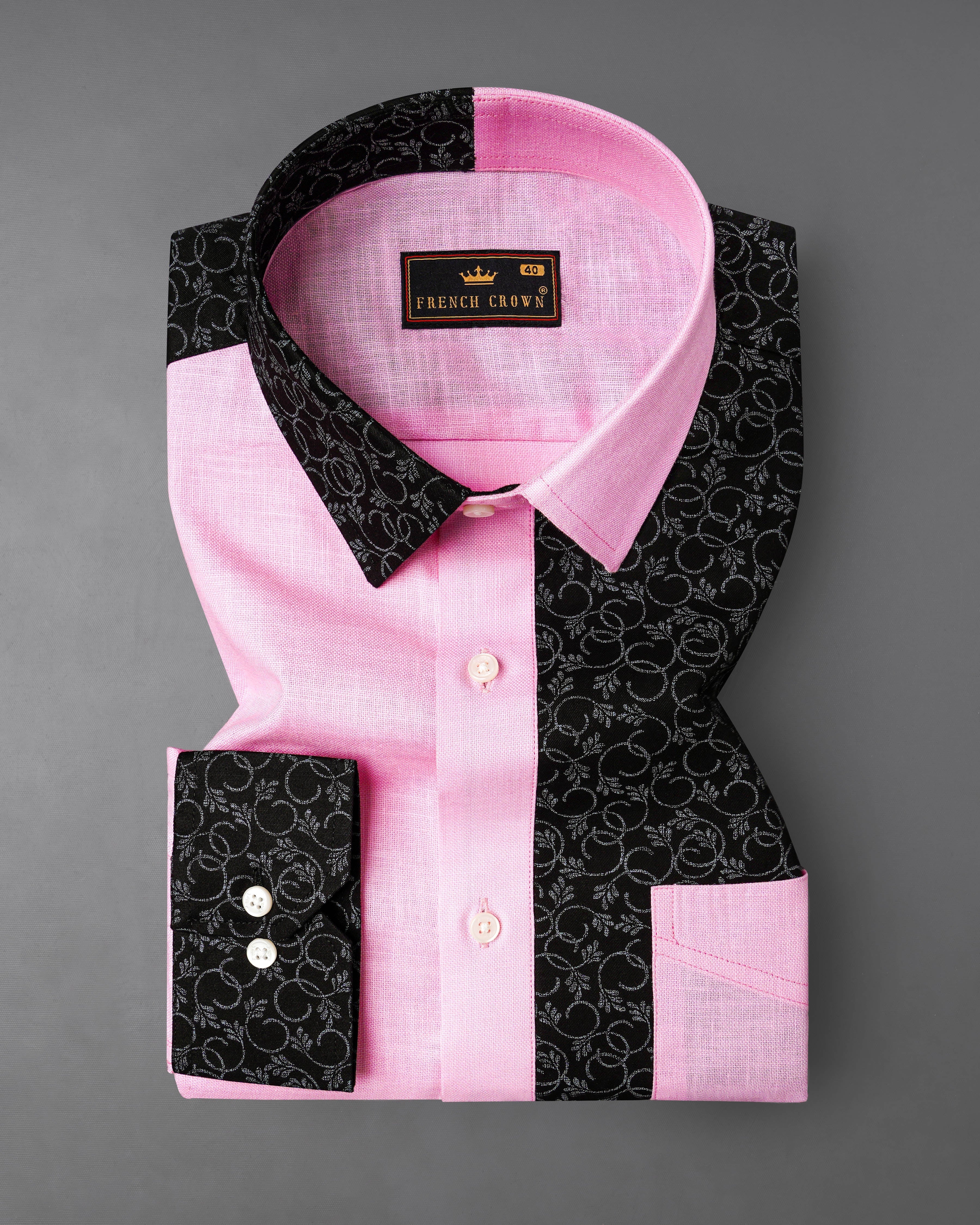 Chantilly Pink with Jade Black Ditsy Dobby Textured Premium Giza Cotton Designer Shirt 8113-P216-38, 8113-P216-H-38, 8113-P216-39, 8113-P216-H-39, 8113-P216-40, 8113-P216-H-40, 8113-P216-42, 8113-P216-H-42, 8113-P216-44, 8113-P216-H-44, 8113-P216-46, 8113-P216-H-46, 8113-P216-48, 8113-P216-H-48, 8113-P216-50, 8113-P216-H-50, 8113-P216-52, 8113-P216-H-52