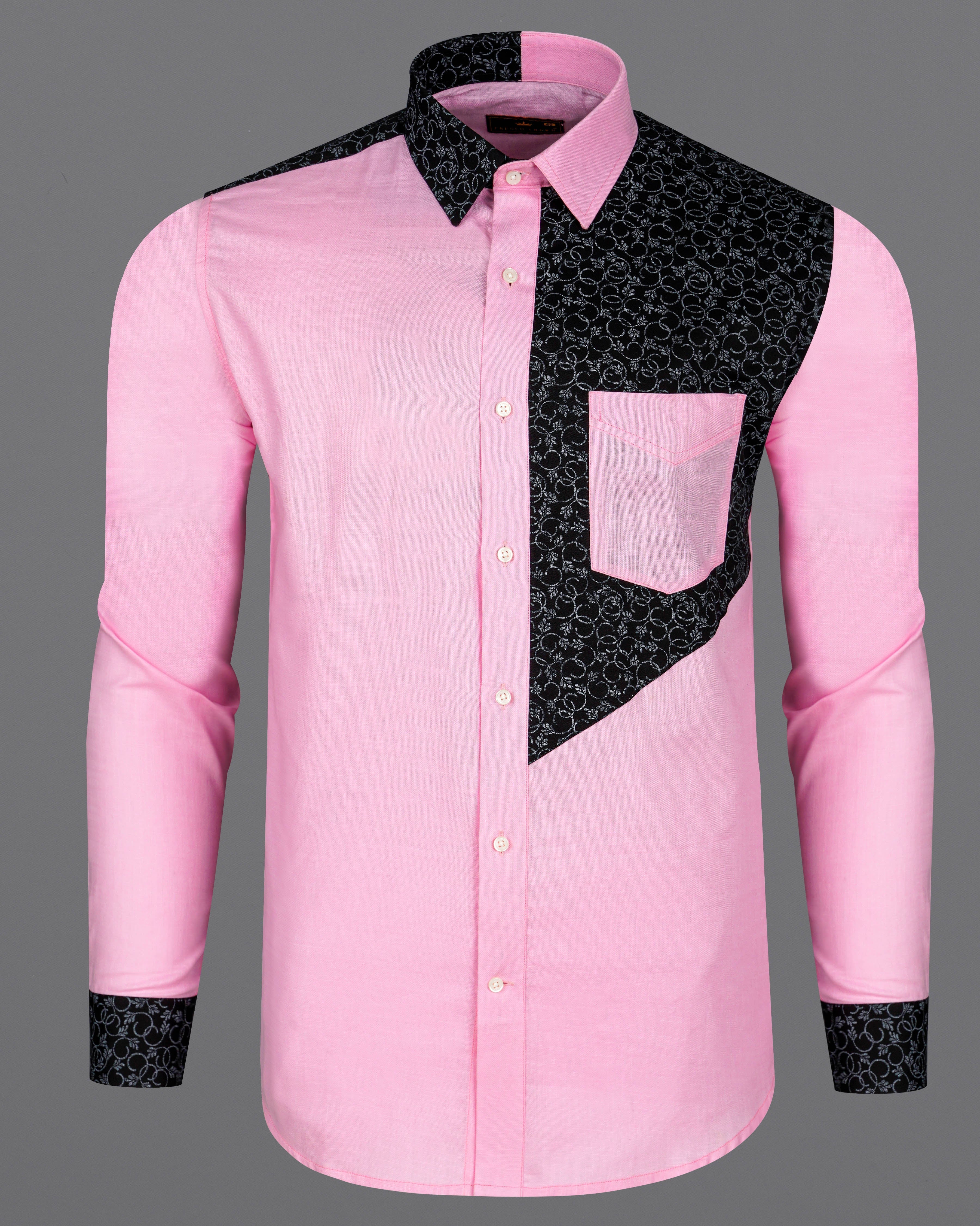 Chantilly Pink with Jade Black Ditsy Dobby Textured Premium Giza Cotton Designer Shirt 8113-P216-38, 8113-P216-H-38, 8113-P216-39, 8113-P216-H-39, 8113-P216-40, 8113-P216-H-40, 8113-P216-42, 8113-P216-H-42, 8113-P216-44, 8113-P216-H-44, 8113-P216-46, 8113-P216-H-46, 8113-P216-48, 8113-P216-H-48, 8113-P216-50, 8113-P216-H-50, 8113-P216-52, 8113-P216-H-52