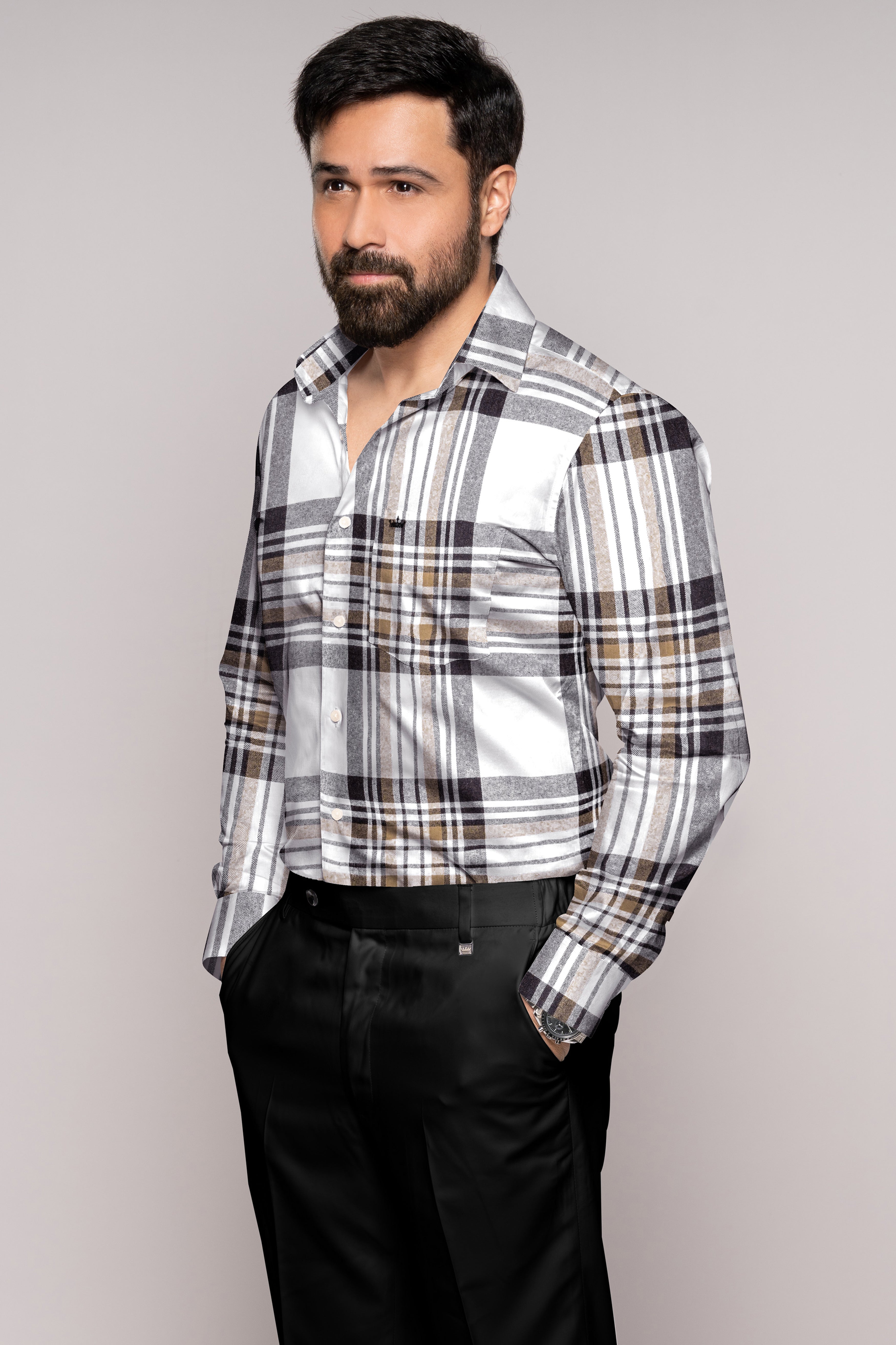 Bright White with Gunsmoke Gray Plaid Heavyweight Flannel Shirt