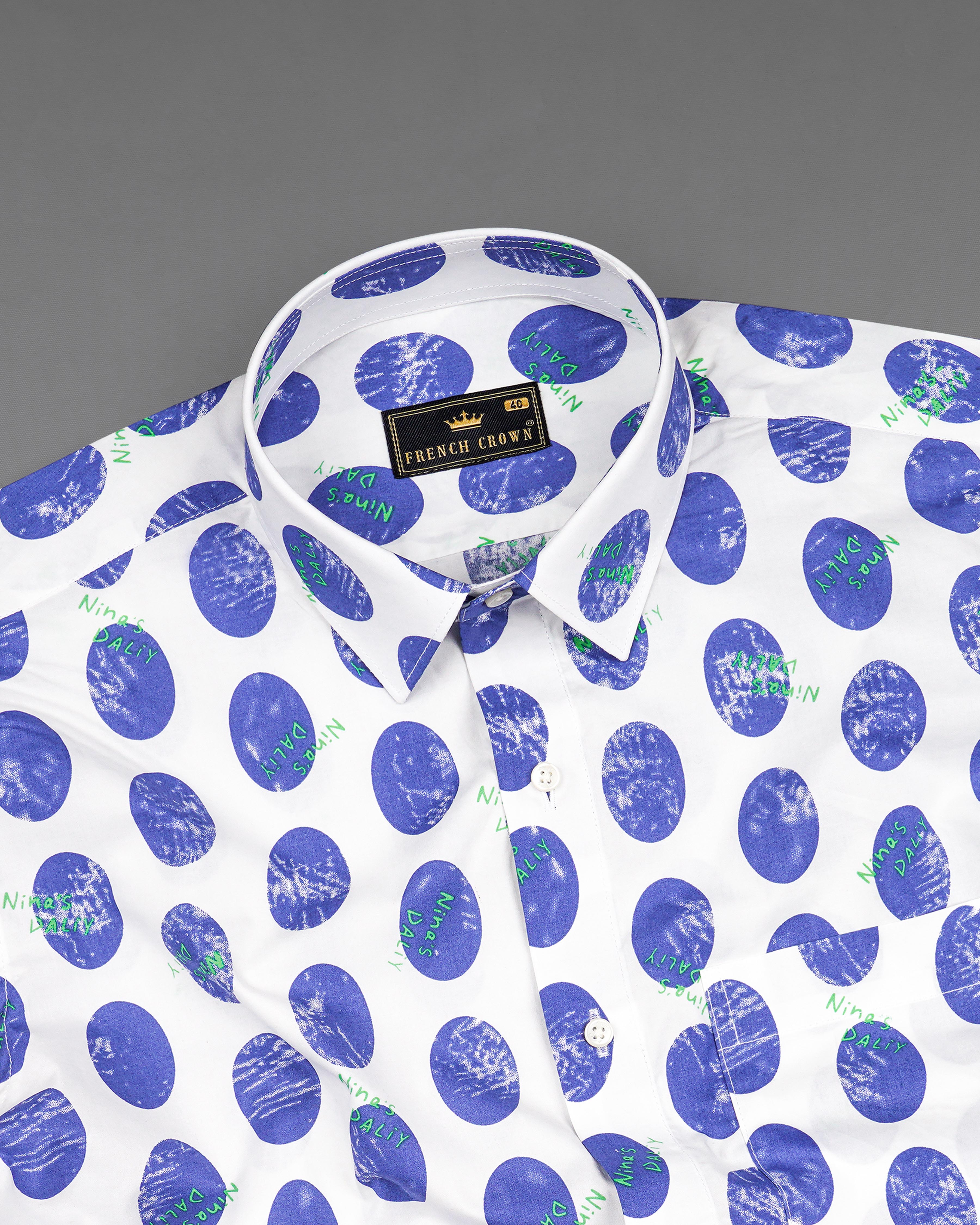 Bright White with Scampi Blue Polka Dotted Premium Cotton Shirt 8123-38, 8123-H-38, 8123-39, 8123-H-39, 8123-40, 8123-H-40, 8123-42, 8123-H-42, 8123-44, 8123-H-44, 8123-46, 8123-H-46, 8123-48, 8123-H-48, 8123-50, 8123-H-50, 8123-52, 8123-H-52