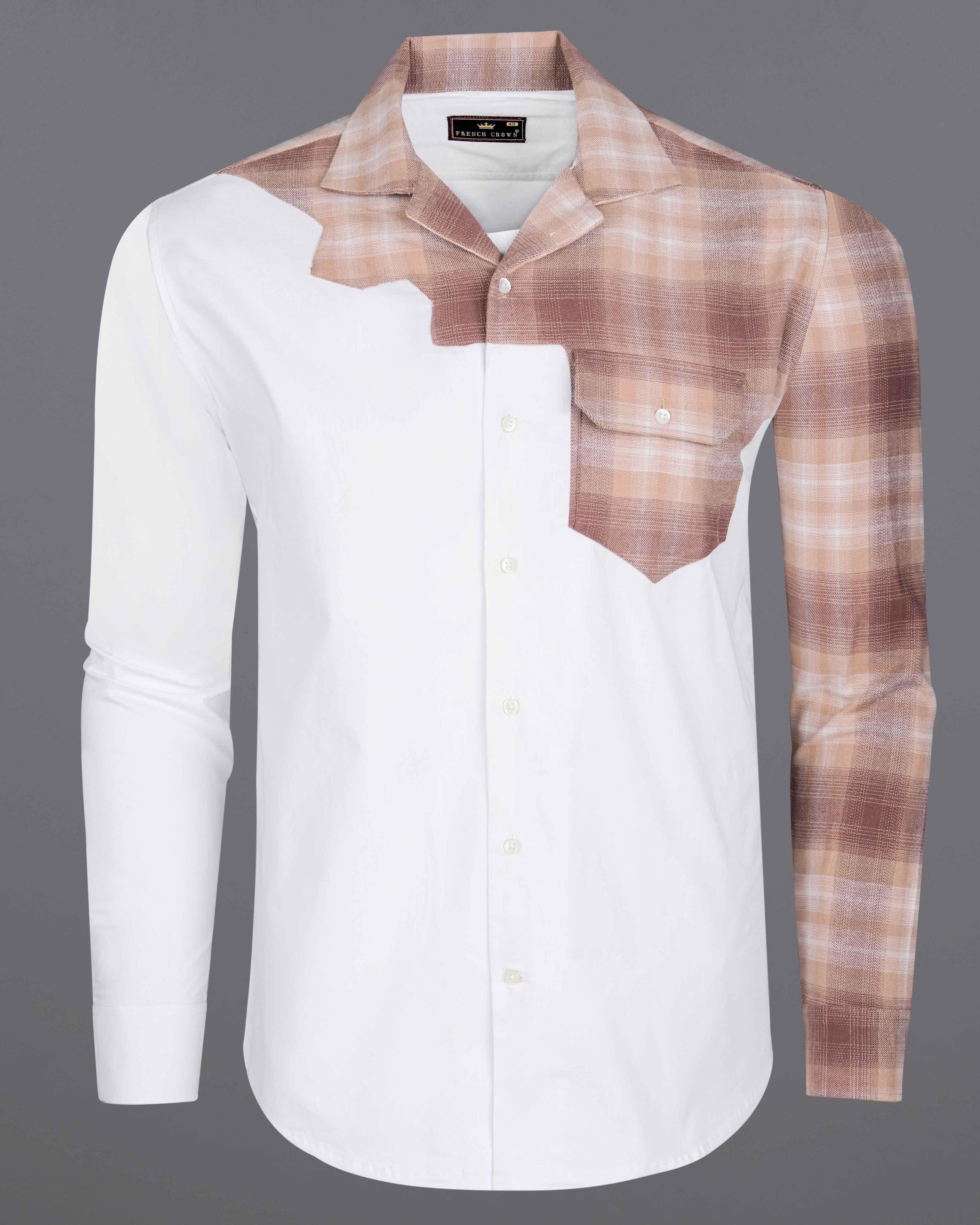 Bright White with Bizarre Brown Checkered Chambray Designer Shirt 8126-CC-P188-38, 8126-CC-P188-H-38, 8126-CC-P188-39, 8126-CC-P188-H-39, 8126-CC-P188-40, 8126-CC-P188-H-40, 8126-CC-P188-42, 8126-CC-P188-H-42, 8126-CC-P188-44, 8126-CC-P188-H-44, 8126-CC-P188-46, 8126-CC-P188-H-46, 8126-CC-P188-48, 8126-CC-P188-H-48, 8126-CC-P188-50, 8126-CC-P188-H-50, 8126-CC-P188-52, 8126-CC-P188-H-52