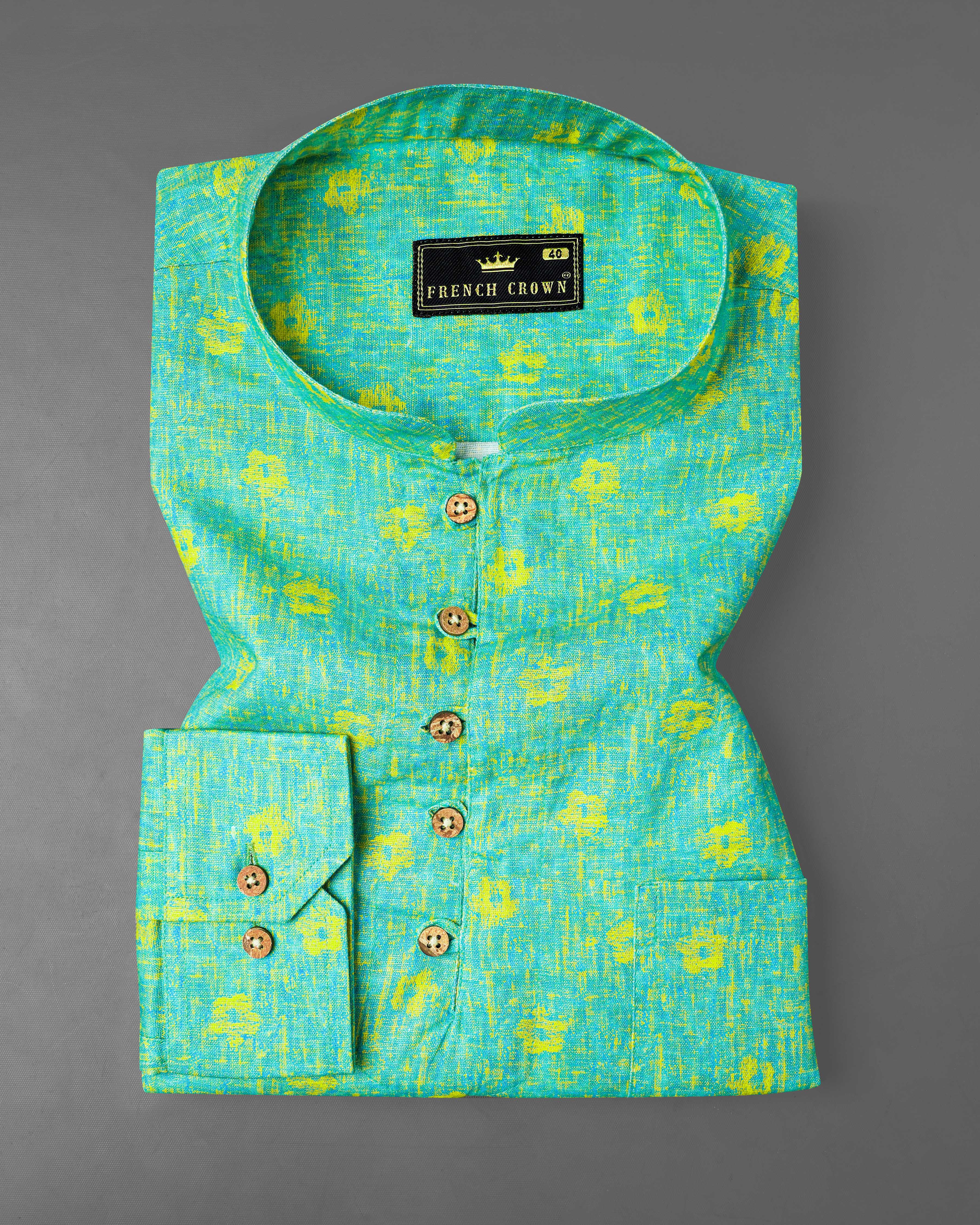 Turquoise Aqua Green Printed Luxurious Linen Kurta Shirt 8151-KS-38, 8151-KS-H-38, 8151-KS-39, 8151-KS-H-39, 8151-KS-40, 8151-KS-H-40, 8151-KS-42, 8151-KS-H-42, 8151-KS-44, 8151-KS-H-44, 8151-KS-46, 8151-KS-H-46, 8151-KS-48, 8151-KS-H-48, 8151-KS-50, 8151-KS-H-50, 8151-KS-52, 8151-KS-H-52