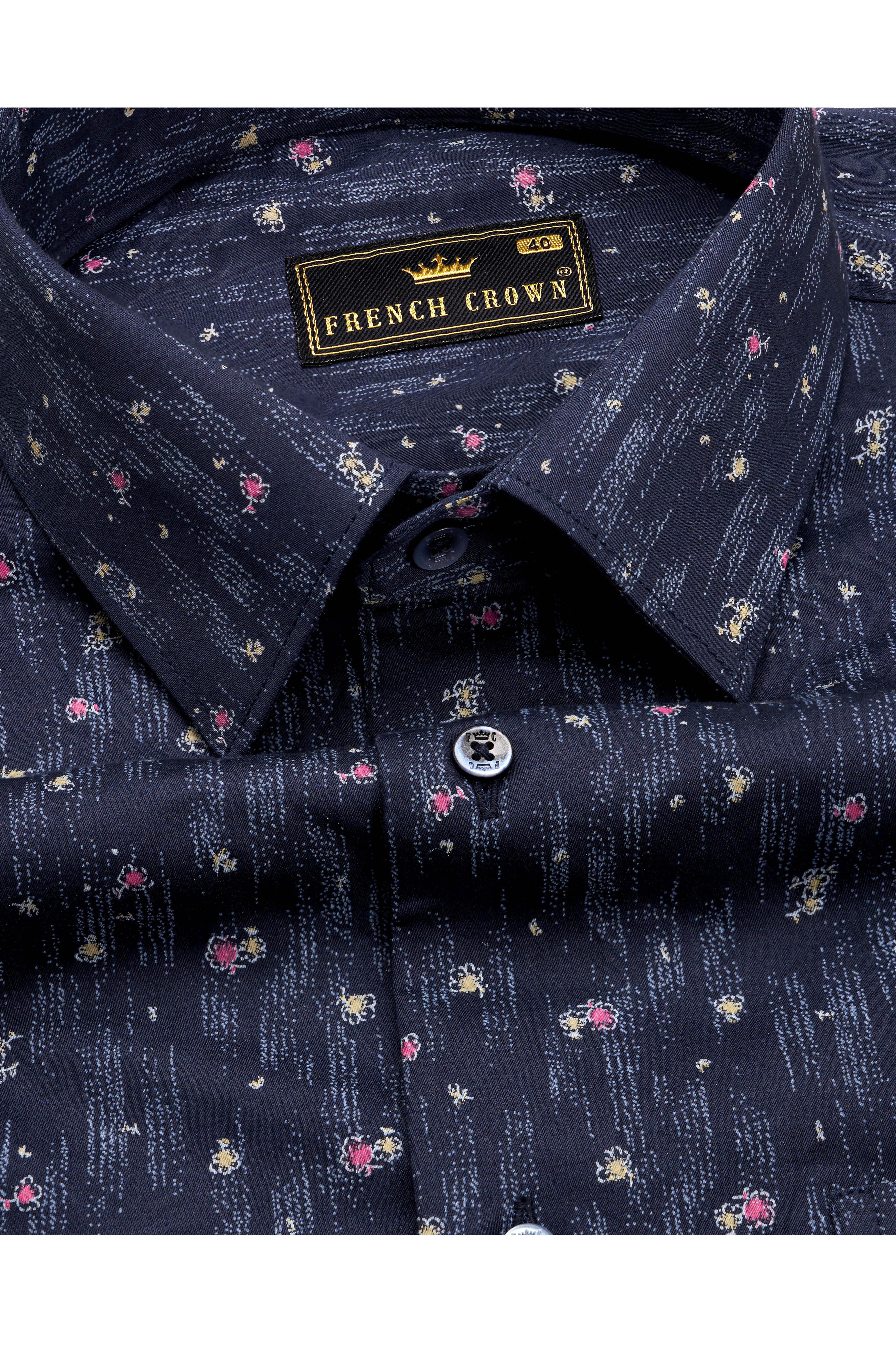 Zodiac Navy Blue Printed with Patchwork Super Soft Premium Cotton Designer Shirt