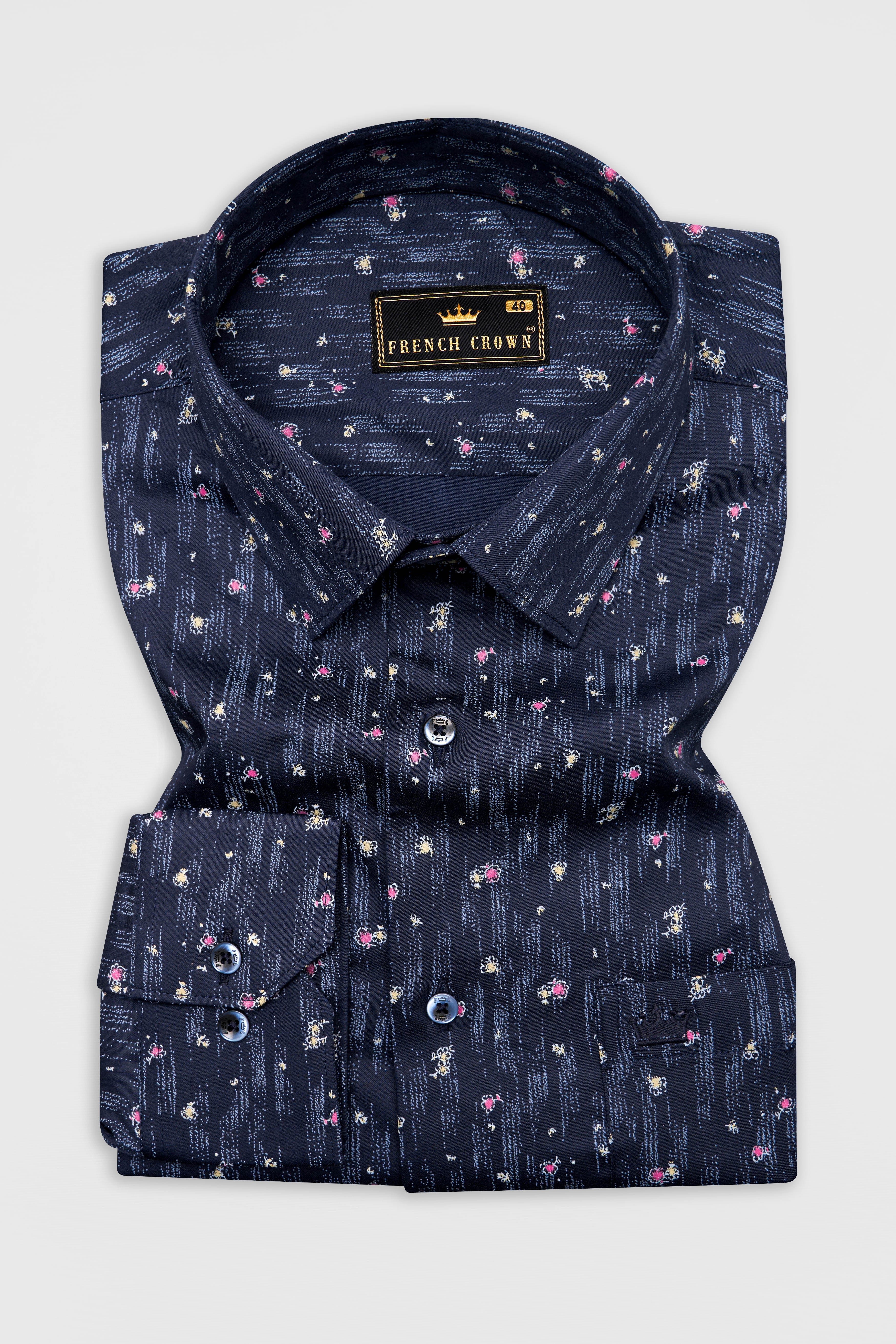 Zodiac Navy Blue Printed with Patchwork Super Soft Premium Cotton Designer Shirt