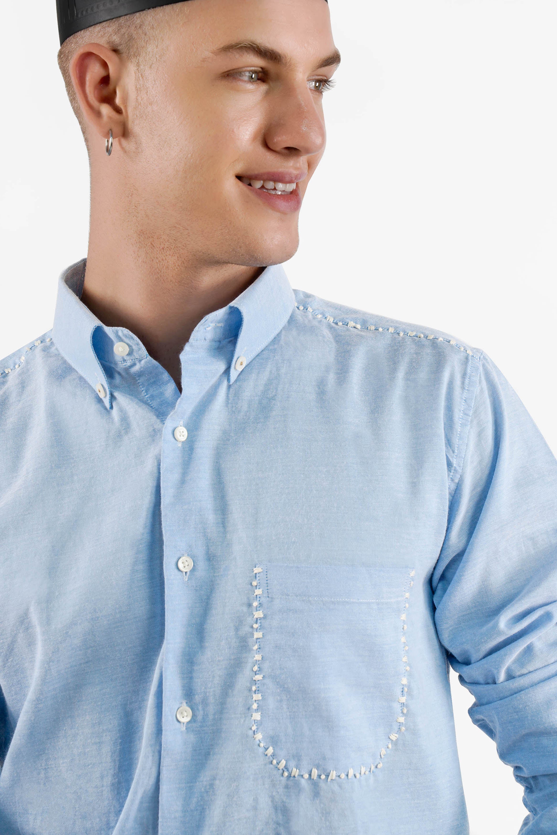 Carolina Blue Hand Stitched Royal Oxford Designer Shirt