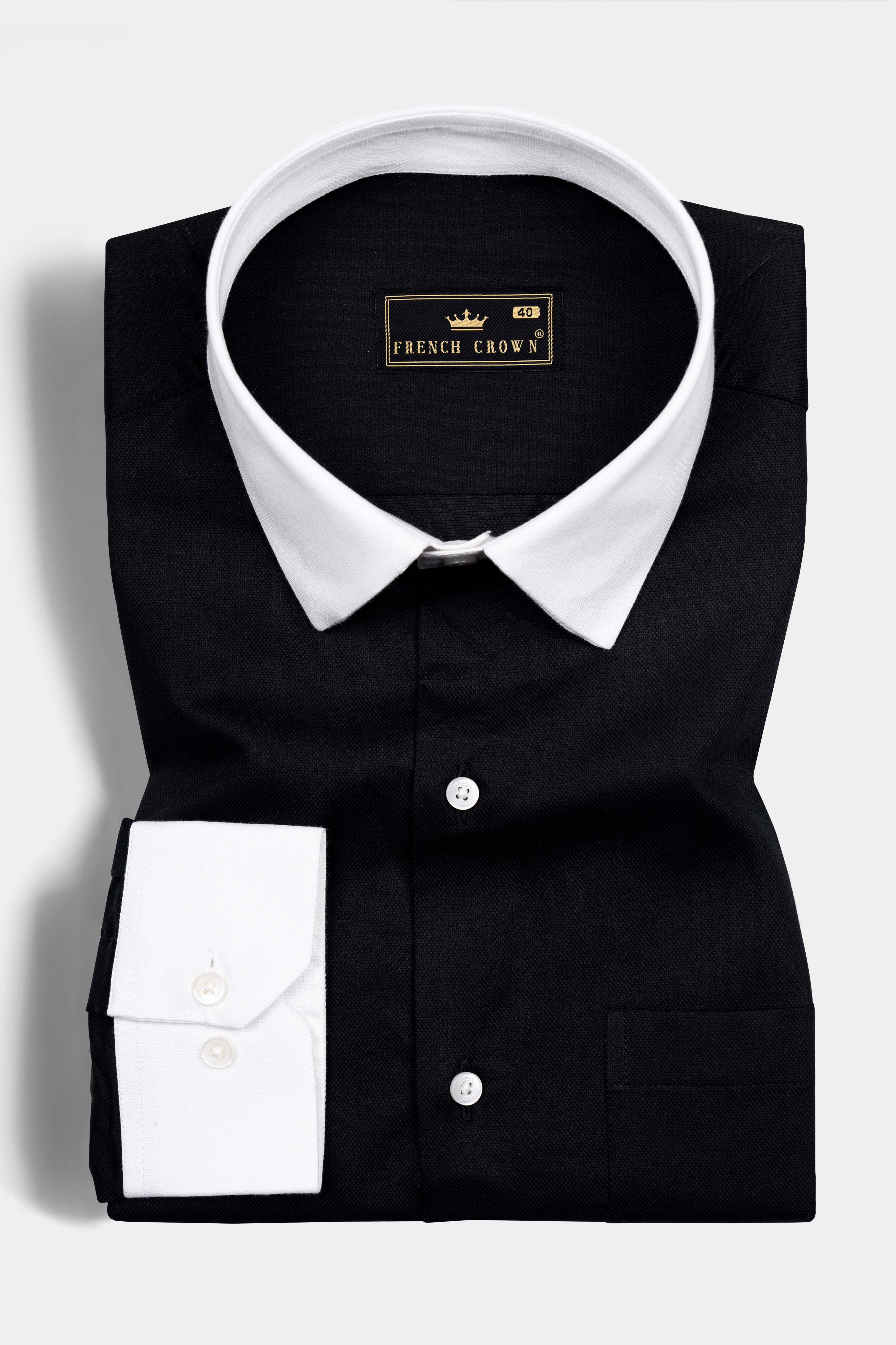 Jade Black with white cuff-collar Premium Cotton shirt