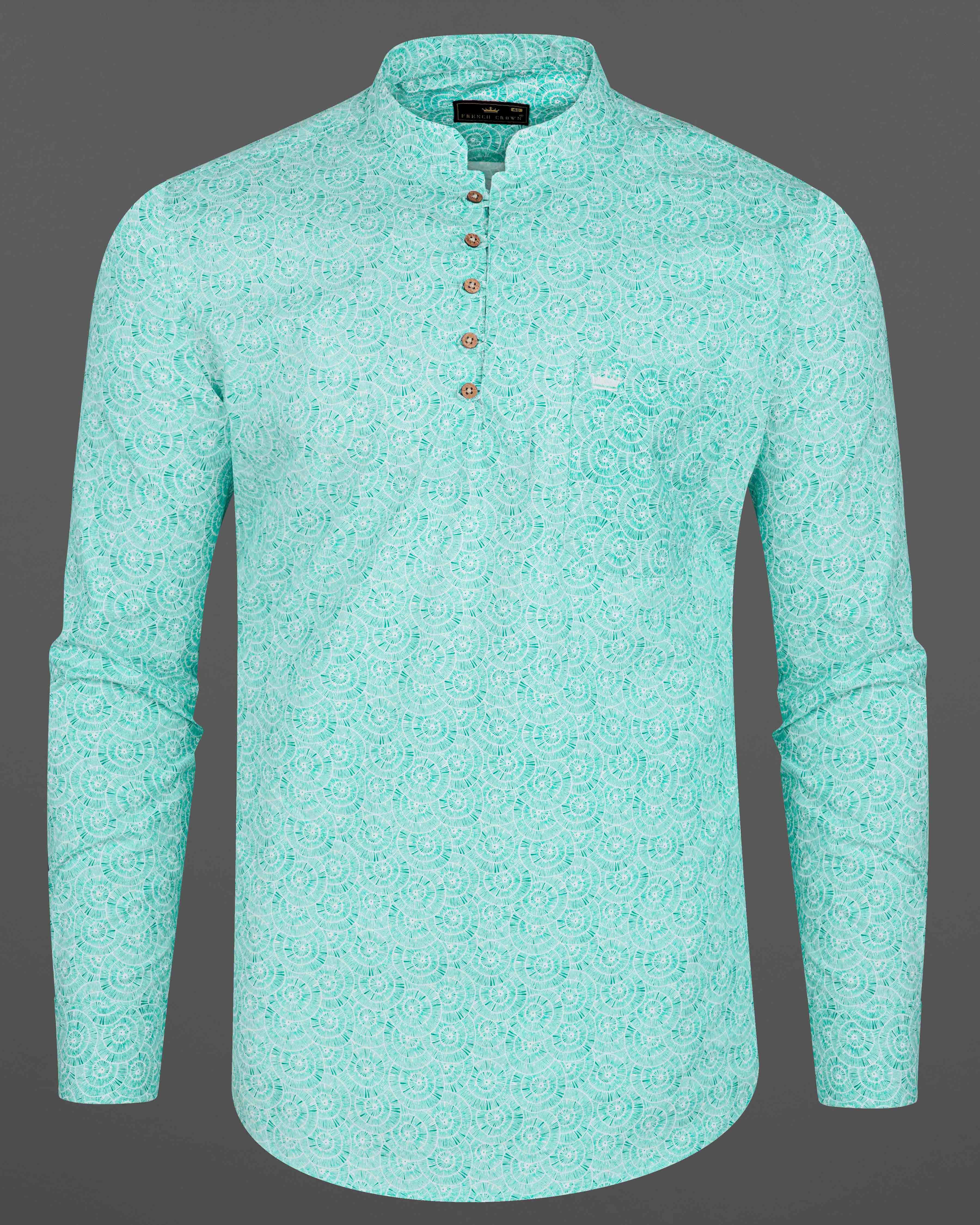 Turquoise Aqua Green Japanese Printed Premium Cotton Kurta Shirt 8179-KS-38, 8179-KS-H-38, 8179-KS-39, 8179-KS-H-39, 8179-KS-40, 8179-KS-H-40, 8179-KS-42, 8179-KS-H-42, 8179-KS-44, 8179-KS-H-44, 8179-KS-46, 8179-KS-H-46, 8179-KS-48, 8179-KS-H-48, 8179-KS-50, 8179-KS-H-50, 8179-KS-52, 8179-KS-H-52