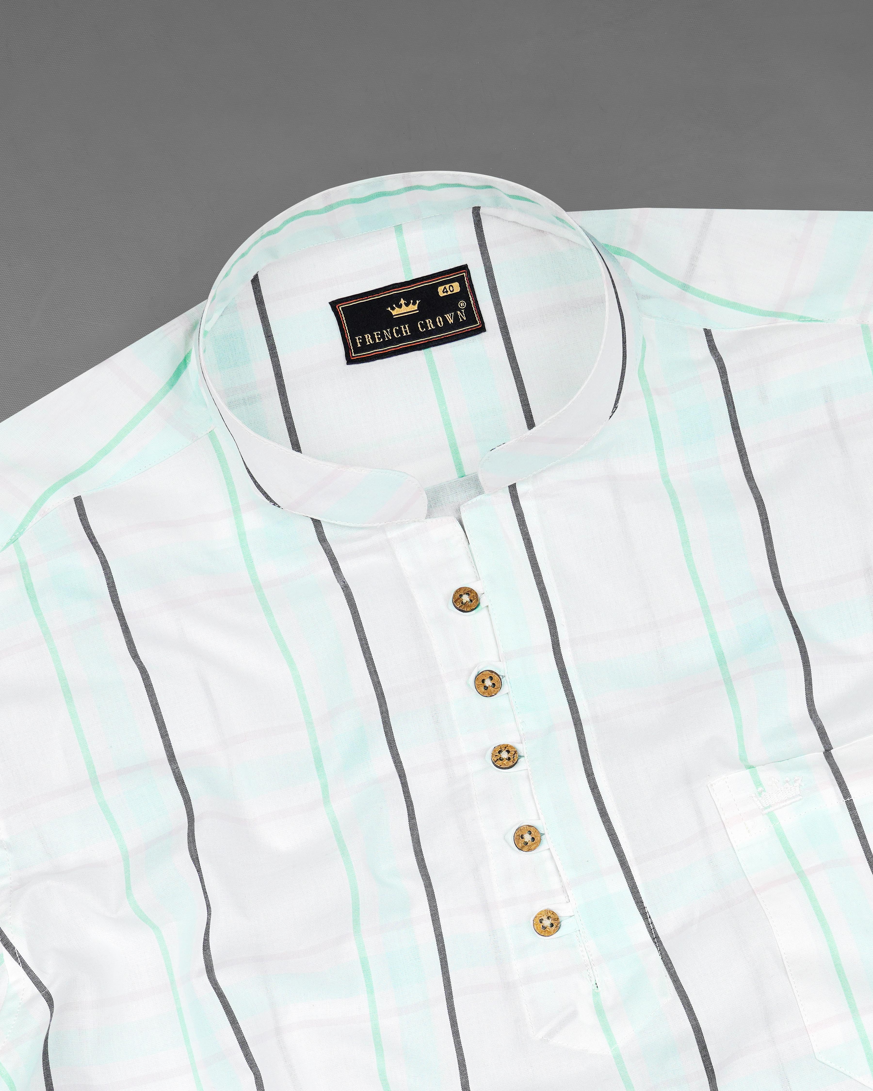 Bright White with Cruise Green Plaid and Striped Premium Cotton Kurta Shirt 8181-KS-38, 8181-KS-H-38, 8181-KS-39, 8181-KS-H-39, 8181-KS-40, 8181-KS-H-40, 8181-KS-42, 8181-KS-H-42, 8181-KS-44, 8181-KS-H-44, 8181-KS-46, 8181-KS-H-46, 8181-KS-48, 8181-KS-H-48, 8181-KS-50, 8181-KS-H-50, 8181-KS-52, 8181-KS-H-52