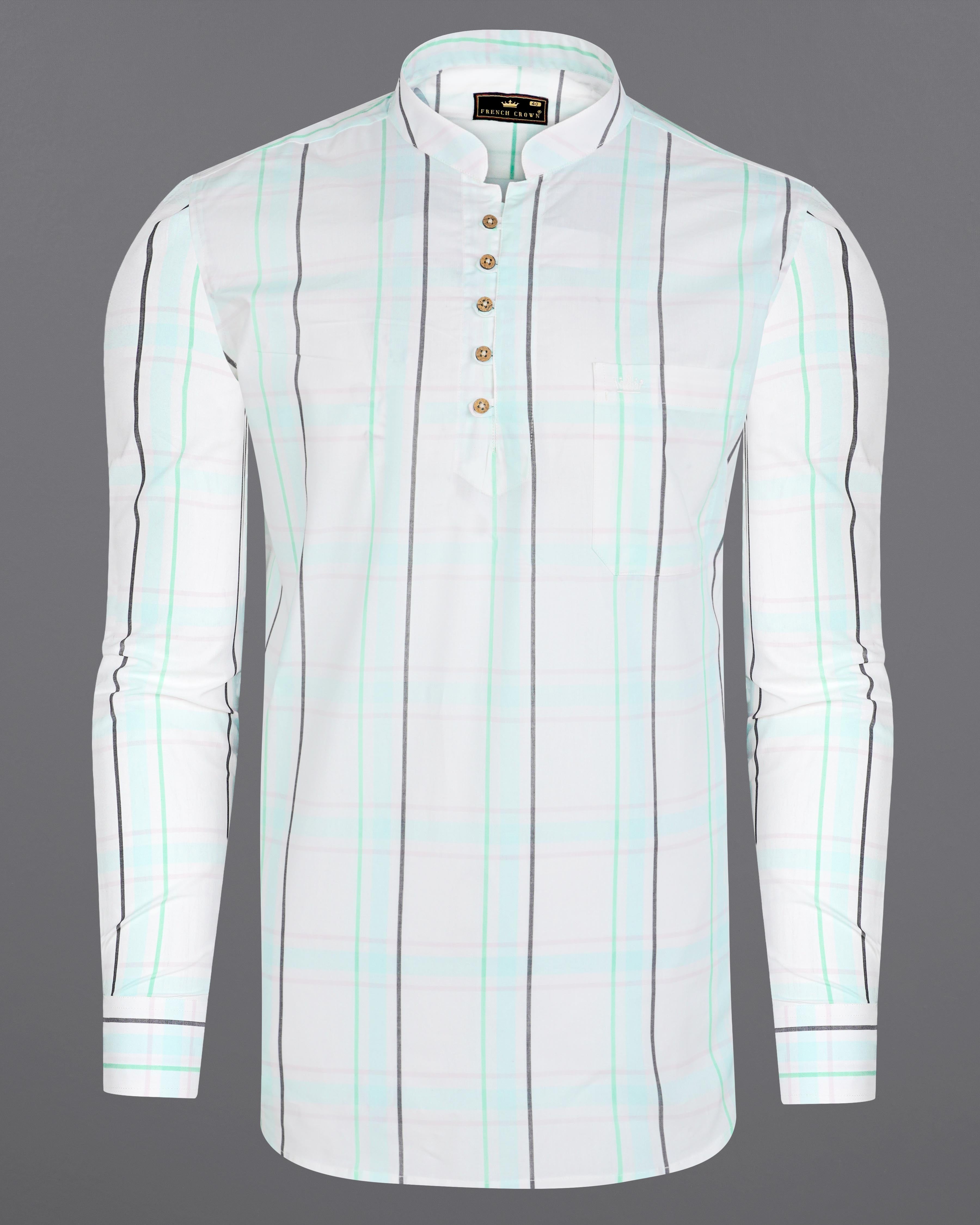 Bright White with Cruise Green Plaid and Striped Premium Cotton Kurta Shirt 8181-KS-38, 8181-KS-H-38, 8181-KS-39, 8181-KS-H-39, 8181-KS-40, 8181-KS-H-40, 8181-KS-42, 8181-KS-H-42, 8181-KS-44, 8181-KS-H-44, 8181-KS-46, 8181-KS-H-46, 8181-KS-48, 8181-KS-H-48, 8181-KS-50, 8181-KS-H-50, 8181-KS-52, 8181-KS-H-52