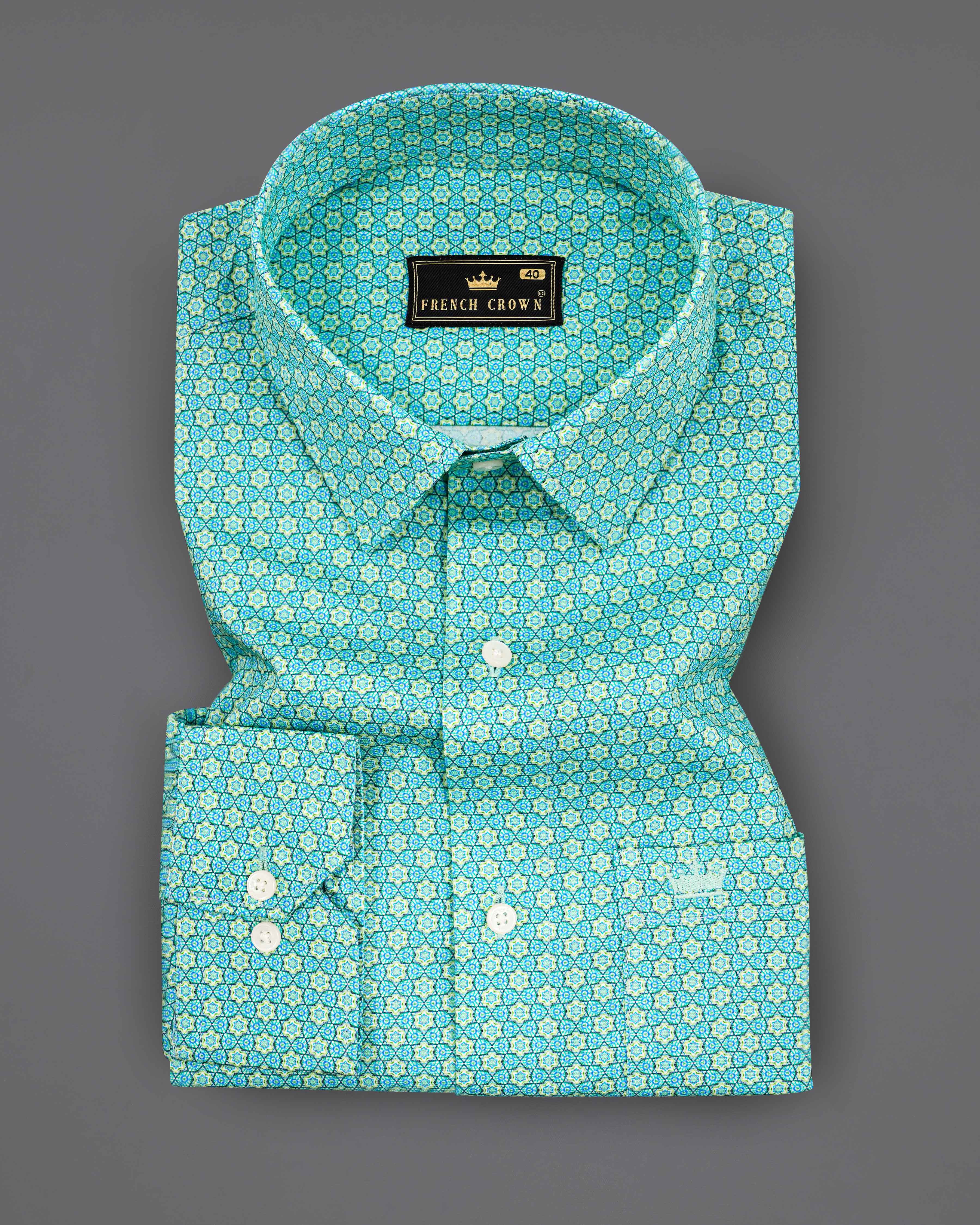 Dark Cyan Aqua Blue Printed Super Soft Premium Cotton Shirt 8184-38, 8184-H-38, 8184-39, 8184-H-39, 8184-40, 8184-H-40, 8184-42, 8184-H-42, 8184-44, 8184-H-44, 8184-46, 8184-H-46, 8184-48, 8184-H-48, 8184-50, 8184-H-50, 8184-52, 8184-H-52