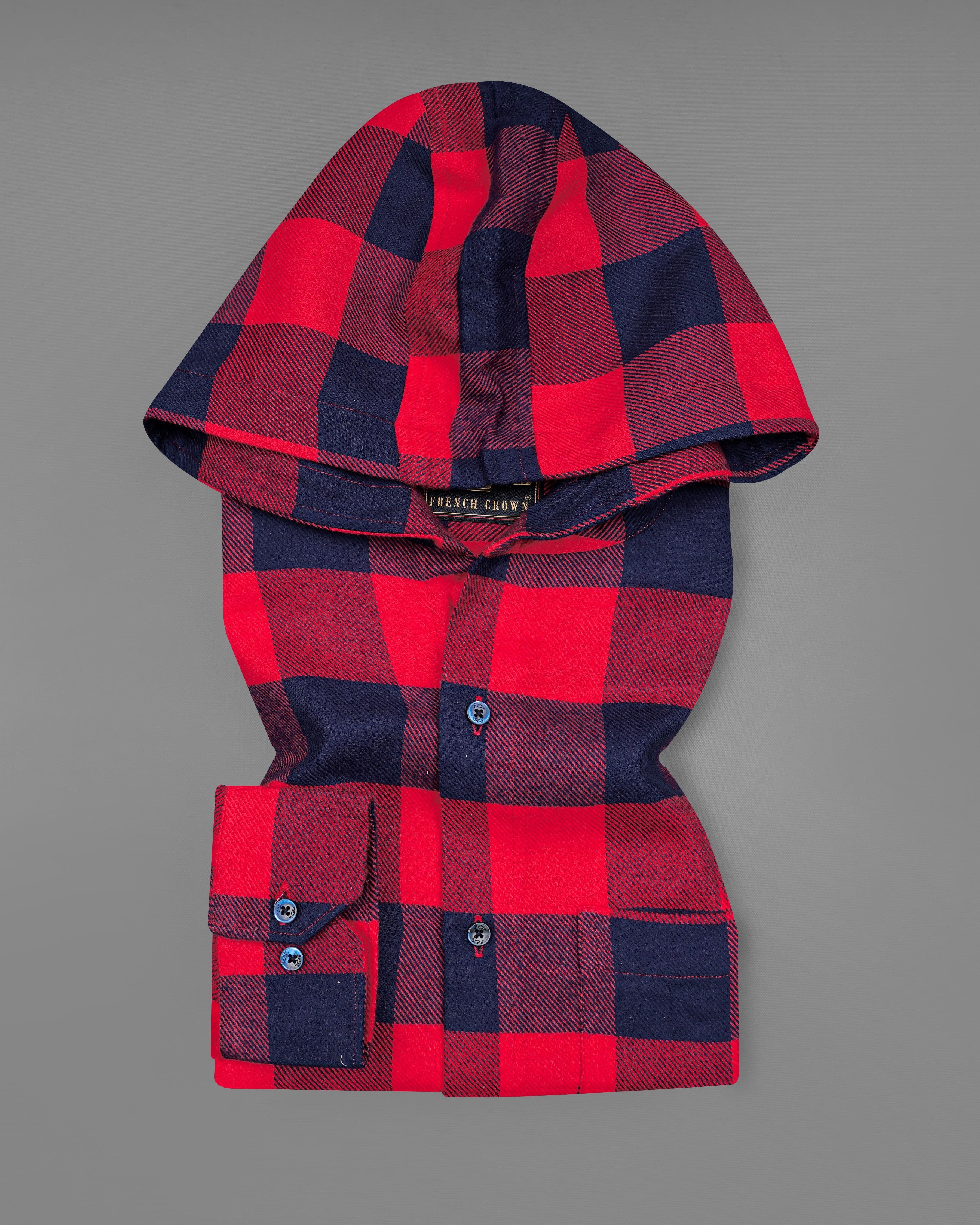 Monza Red with Mirage Blue Checked Hoodie Flannel Shirt 8187-CHD-BLE-38, 8187-CHD-BLE-H-38, 8187-CHD-BLE-39, 8187-CHD-BLE-H-39, 8187-CHD-BLE-40, 8187-CHD-BLE-H-40, 8187-CHD-BLE-42, 8187-CHD-BLE-H-42, 8187-CHD-BLE-44, 8187-CHD-BLE-H-44, 8187-CHD-BLE-46, 8187-CHD-BLE-H-46, 8187-CHD-BLE-48, 8187-CHD-BLE-H-48, 8187-CHD-BLE-50, 8187-CHD-BLE-H-50, 8187-CHD-BLE-52, 8187-CHD-BLE-H-52