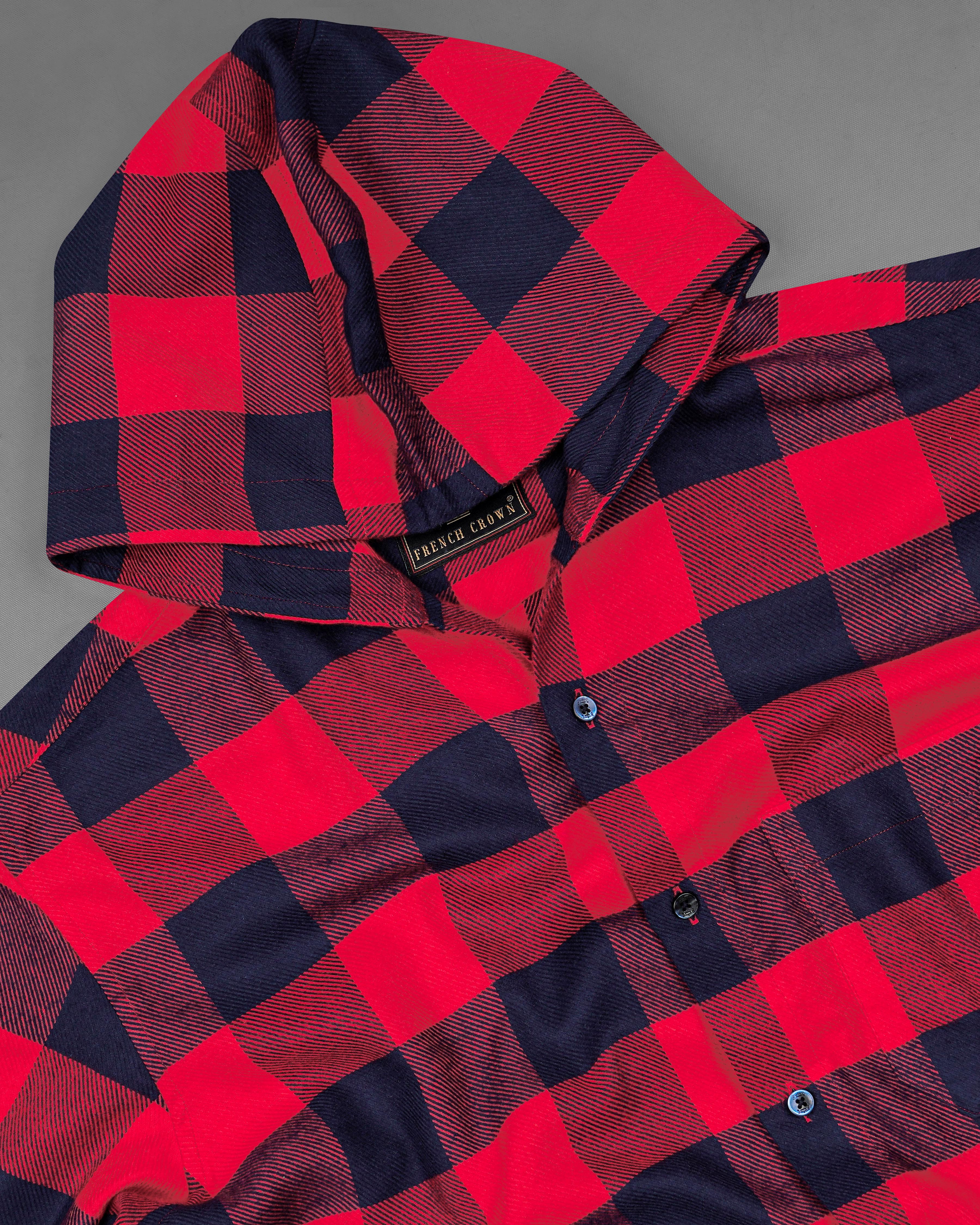 Monza Red with Mirage Blue Checked Hoodie Flannel Shirt 8187-CHD-BLE-38, 8187-CHD-BLE-H-38, 8187-CHD-BLE-39, 8187-CHD-BLE-H-39, 8187-CHD-BLE-40, 8187-CHD-BLE-H-40, 8187-CHD-BLE-42, 8187-CHD-BLE-H-42, 8187-CHD-BLE-44, 8187-CHD-BLE-H-44, 8187-CHD-BLE-46, 8187-CHD-BLE-H-46, 8187-CHD-BLE-48, 8187-CHD-BLE-H-48, 8187-CHD-BLE-50, 8187-CHD-BLE-H-50, 8187-CHD-BLE-52, 8187-CHD-BLE-H-52