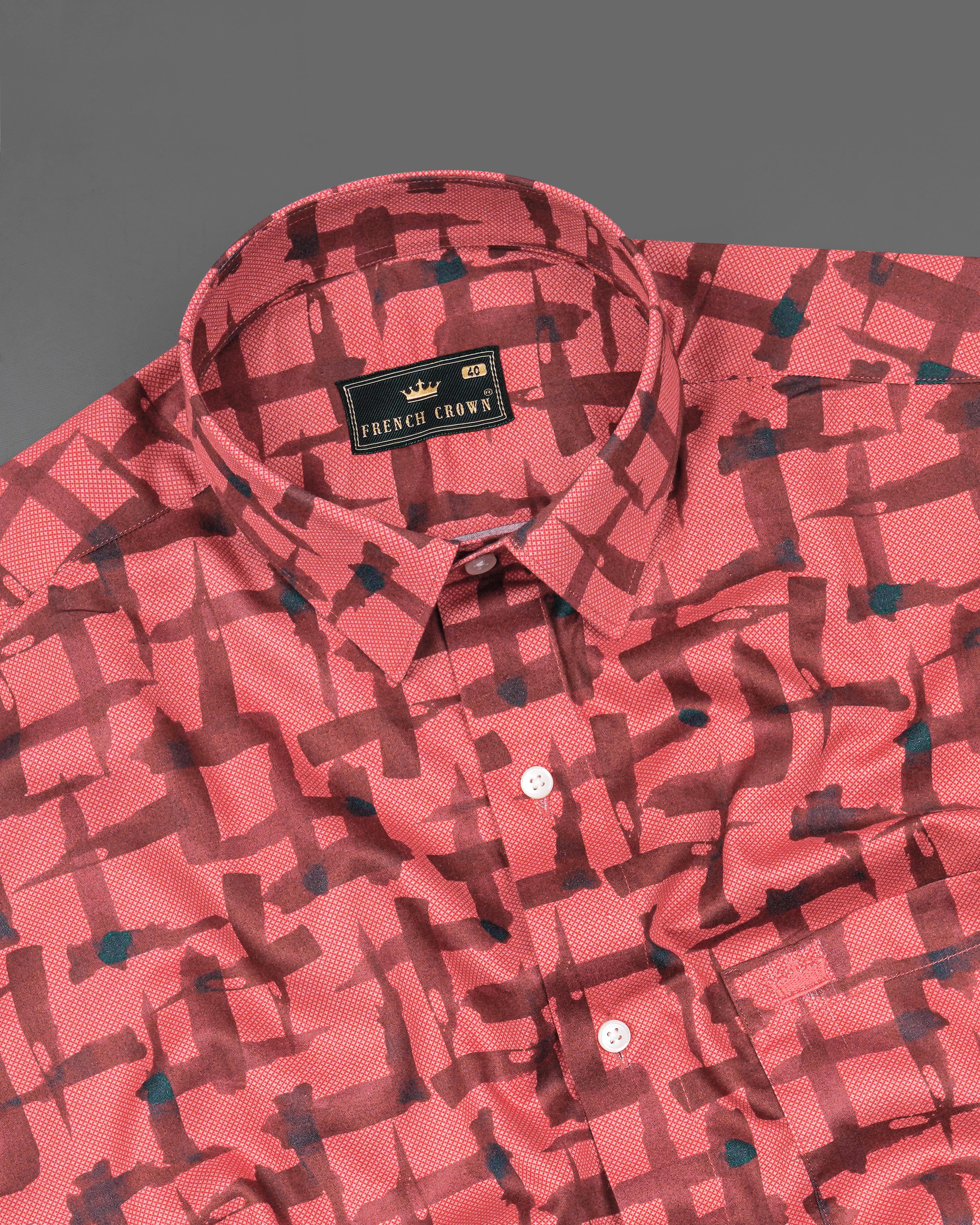 Pastel Pink with Deep Coffee Brown Abstract Printed  Super Soft Premium Cotton Shirt 8190 -38,8190 -H-38,8190 -39,8190 -H-39,8190 -40,8190 -H-40,8190 -42,8190 -H-42,8190 -44,8190 -H-44,8190 -46,8190 -H-46,8190 -48,8190 -H-48,8190 -50,8190 -H-50,8190 -52,8190 -H-52