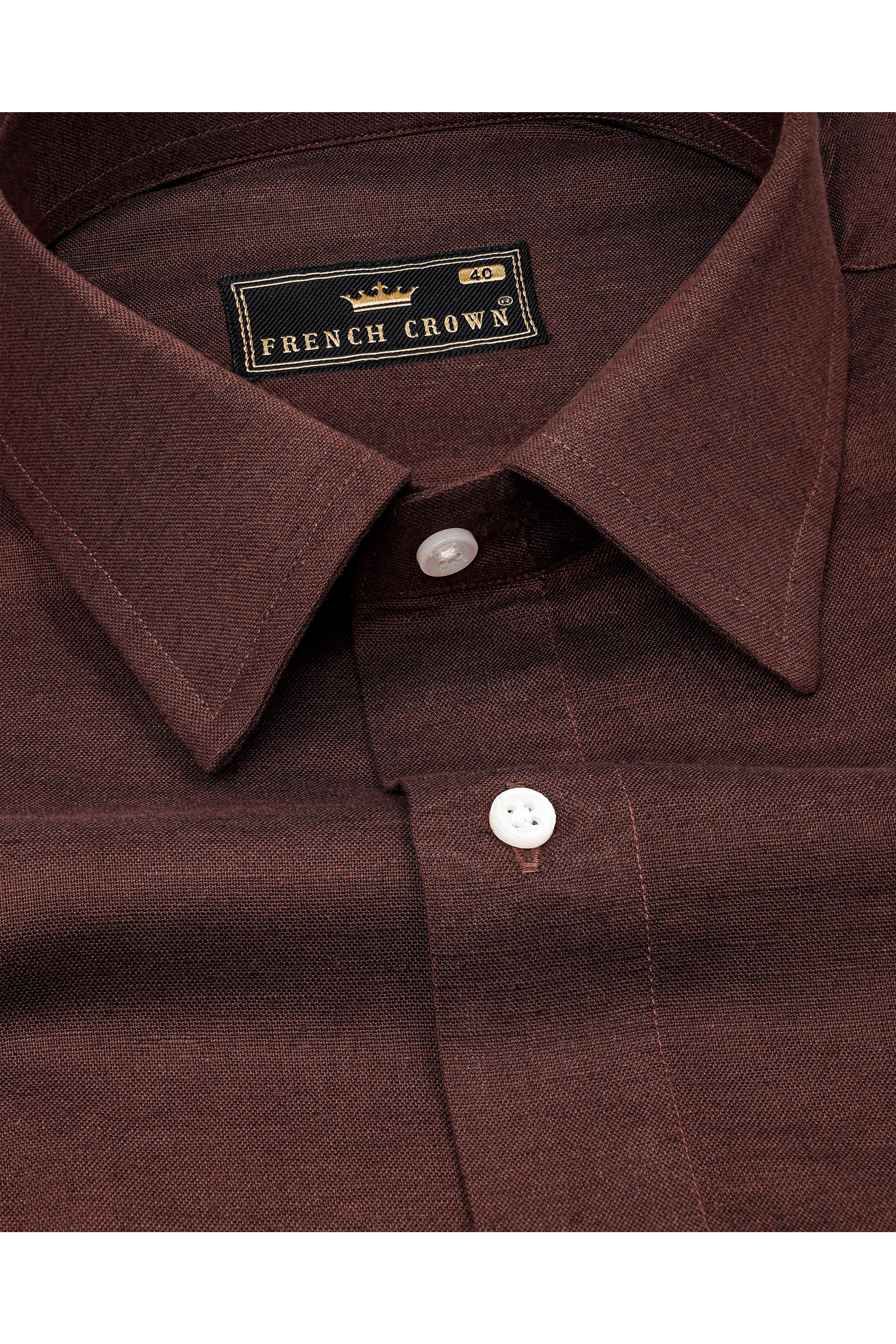 Bistre Brown Hand Painted Luxurious Linen Designer Shirt