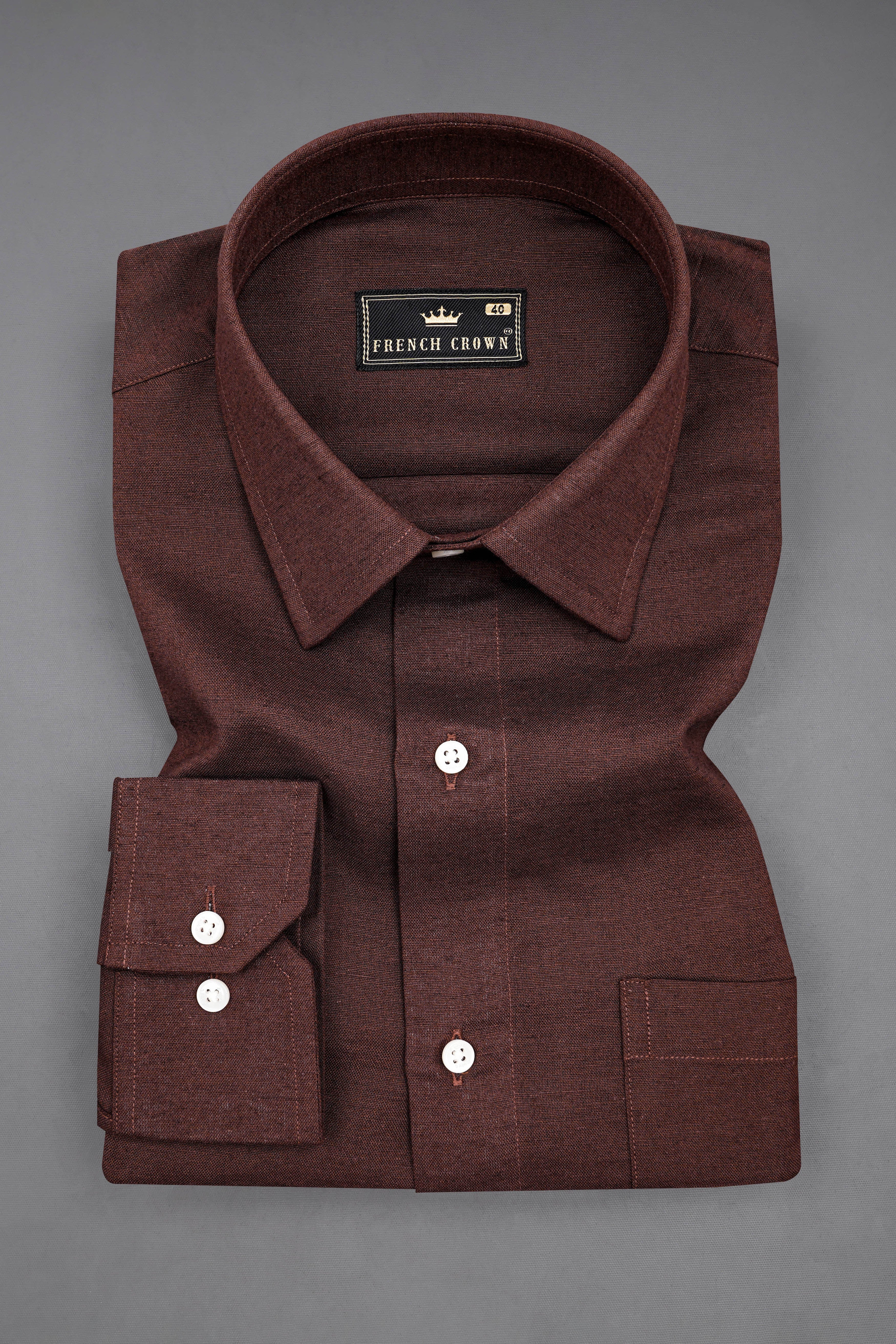 Bistre Brown Hand Painted Luxurious Linen Designer Shirt