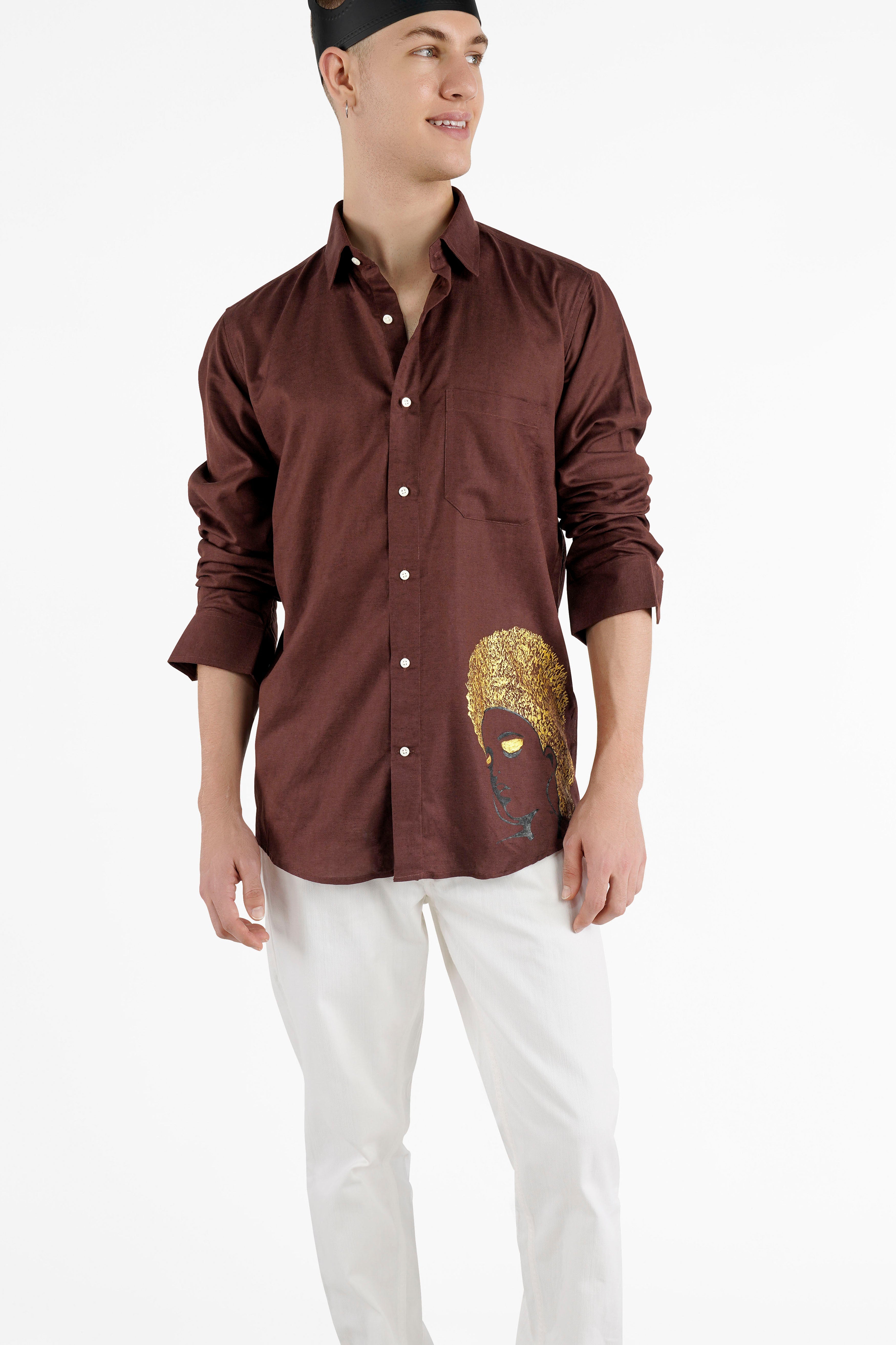 Bistre Brown Hand Painted Luxurious Linen Designer Shirt