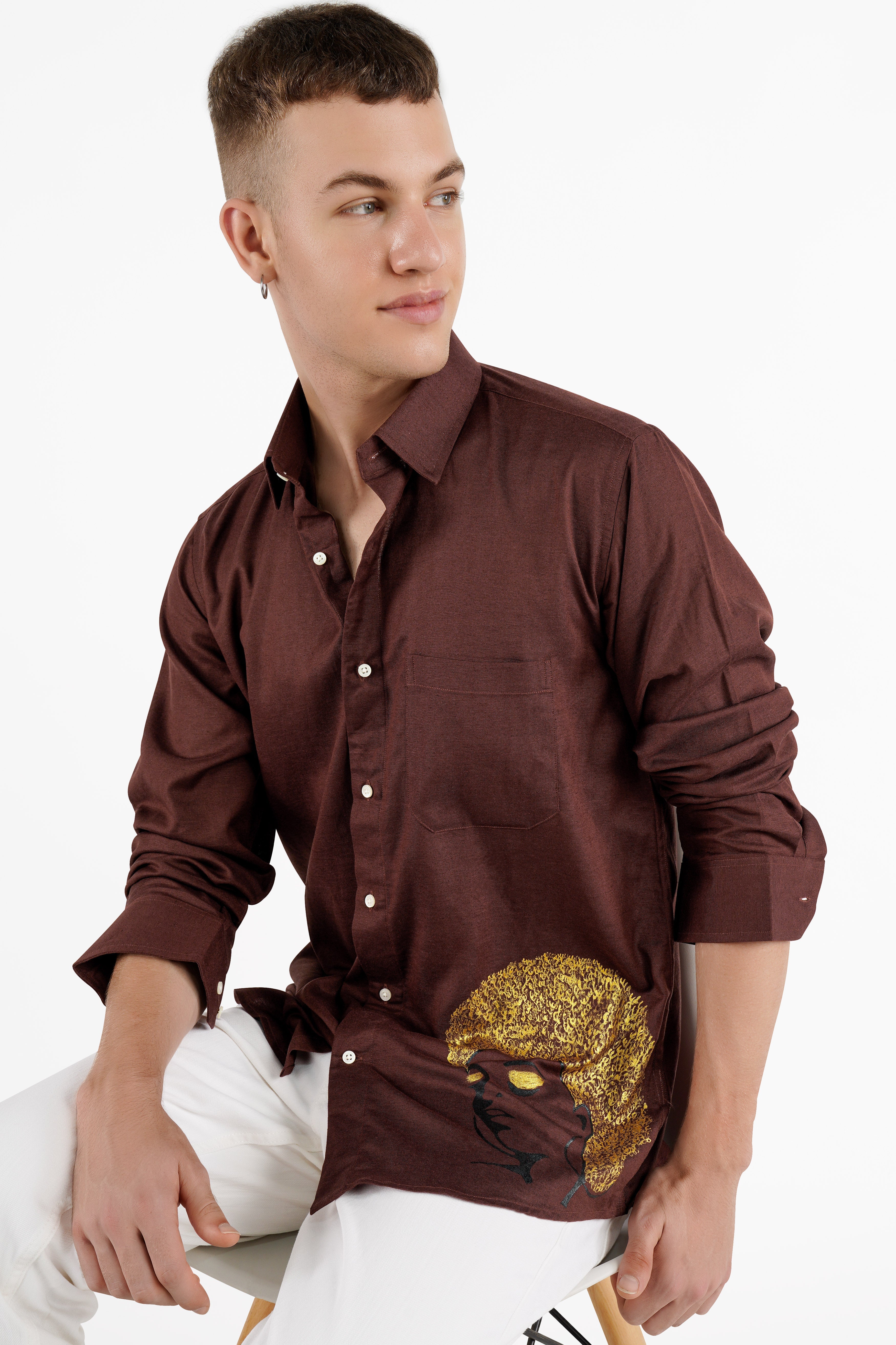 Bistre Brown Hand Painted Luxurious Linen Designer Shirt