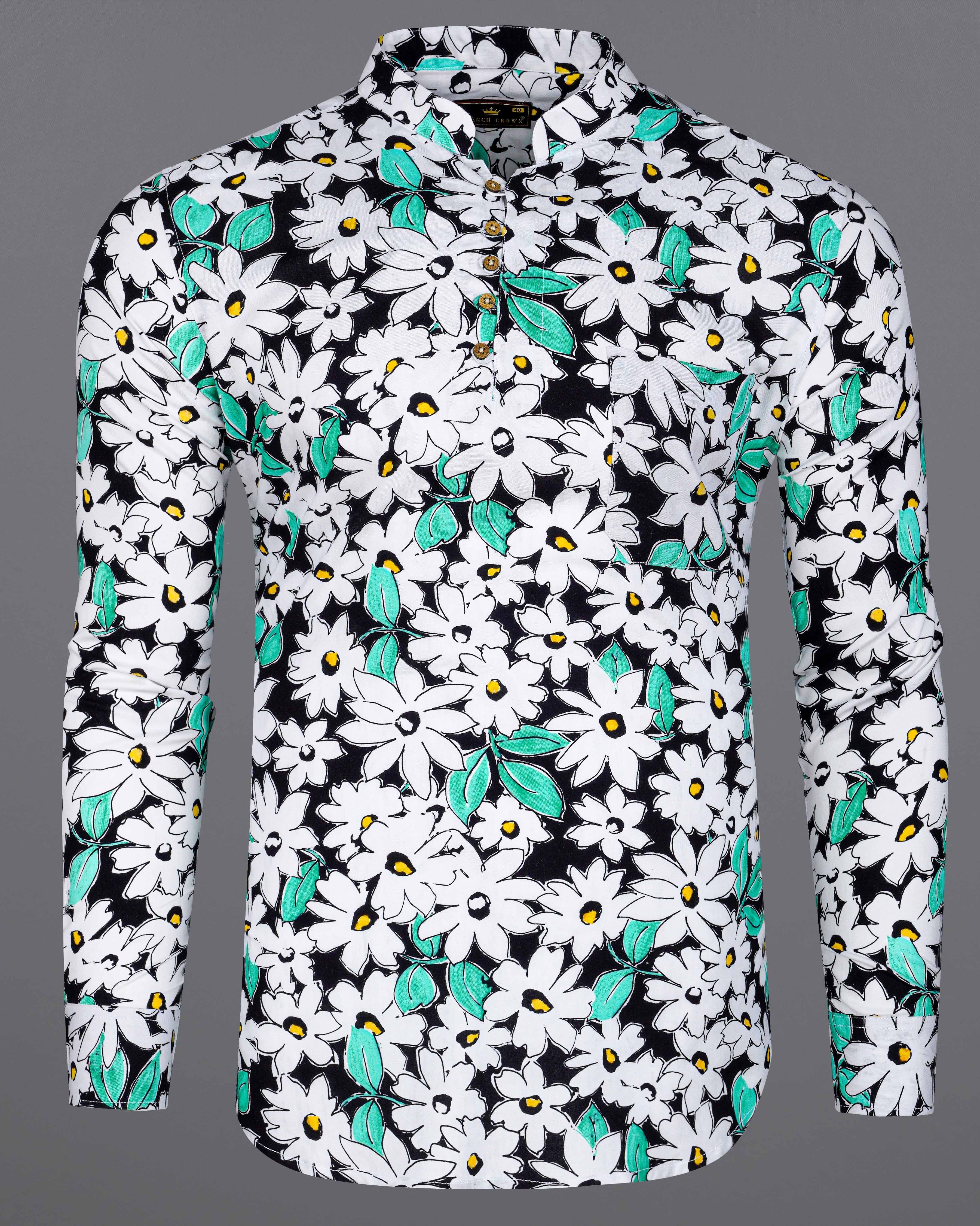 Bright White and Jade Black Floral Printed Premium Tencel Kurta Shirt 8202-KS -38,8202-KS -H-38,8202-KS -39,8202-KS -H-39,8202-KS -40,8202-KS -H-40,8202-KS -42,8202-KS -H-42,8202-KS -44,8202-KS -H-44,8202-KS -46,8202-KS -H-46,8202-KS -48,8202-KS -H-48,8202-KS -50,8202-KS -H-50,8202-KS -52,8202-KS -H-52