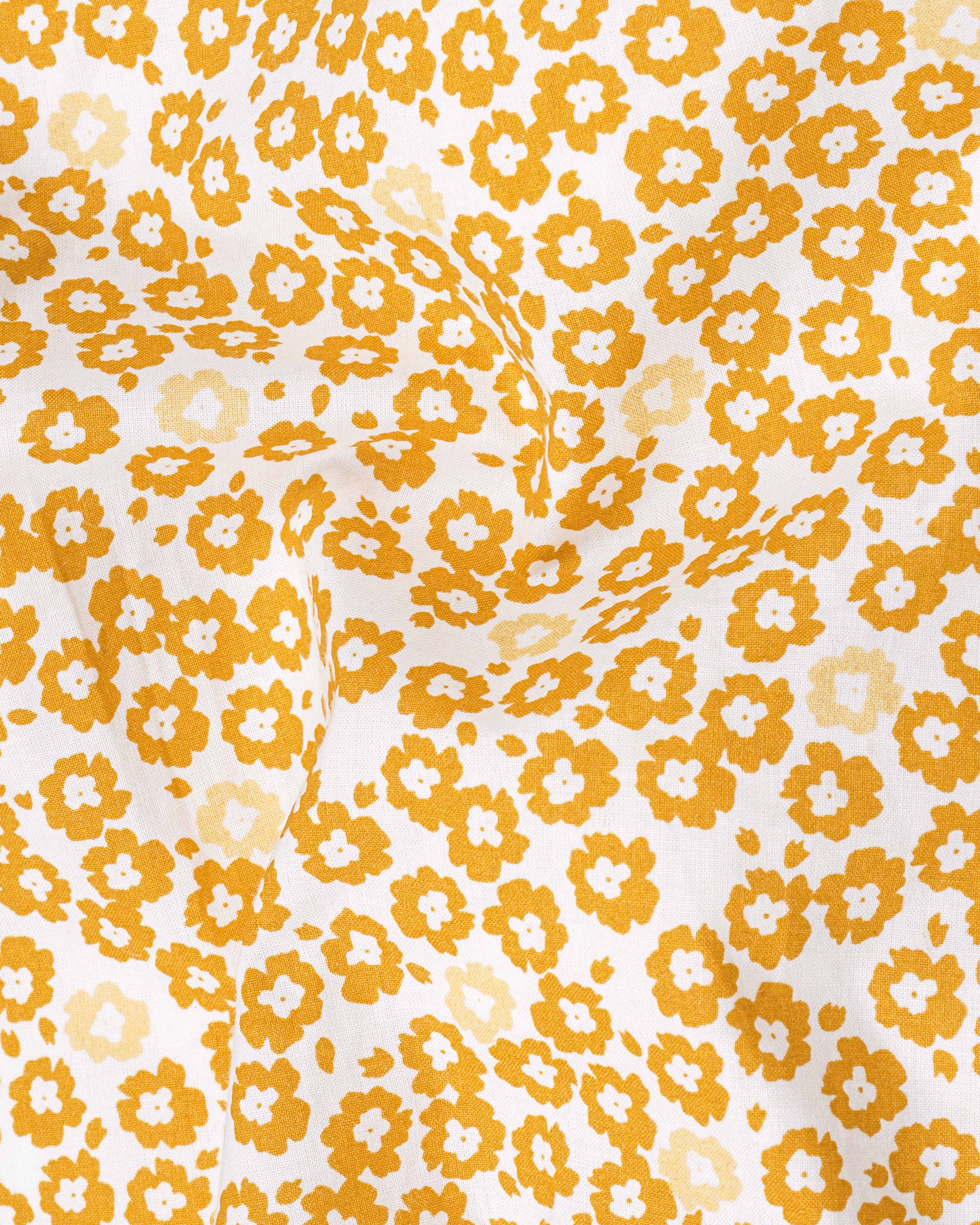 Cantaloupe Yellow with White Ditsy Printed Premium Cotton Shirt 8239-38,8239-H-38,8239-39,8239-H-39,8239-40,8239-H-40,8239-42,8239-H-42,8239-44,8239-H-44,8239-46,8239-H-46,8239-48,8239-H-48,8239-50,8239-H-50,8239-52,8239-H-52