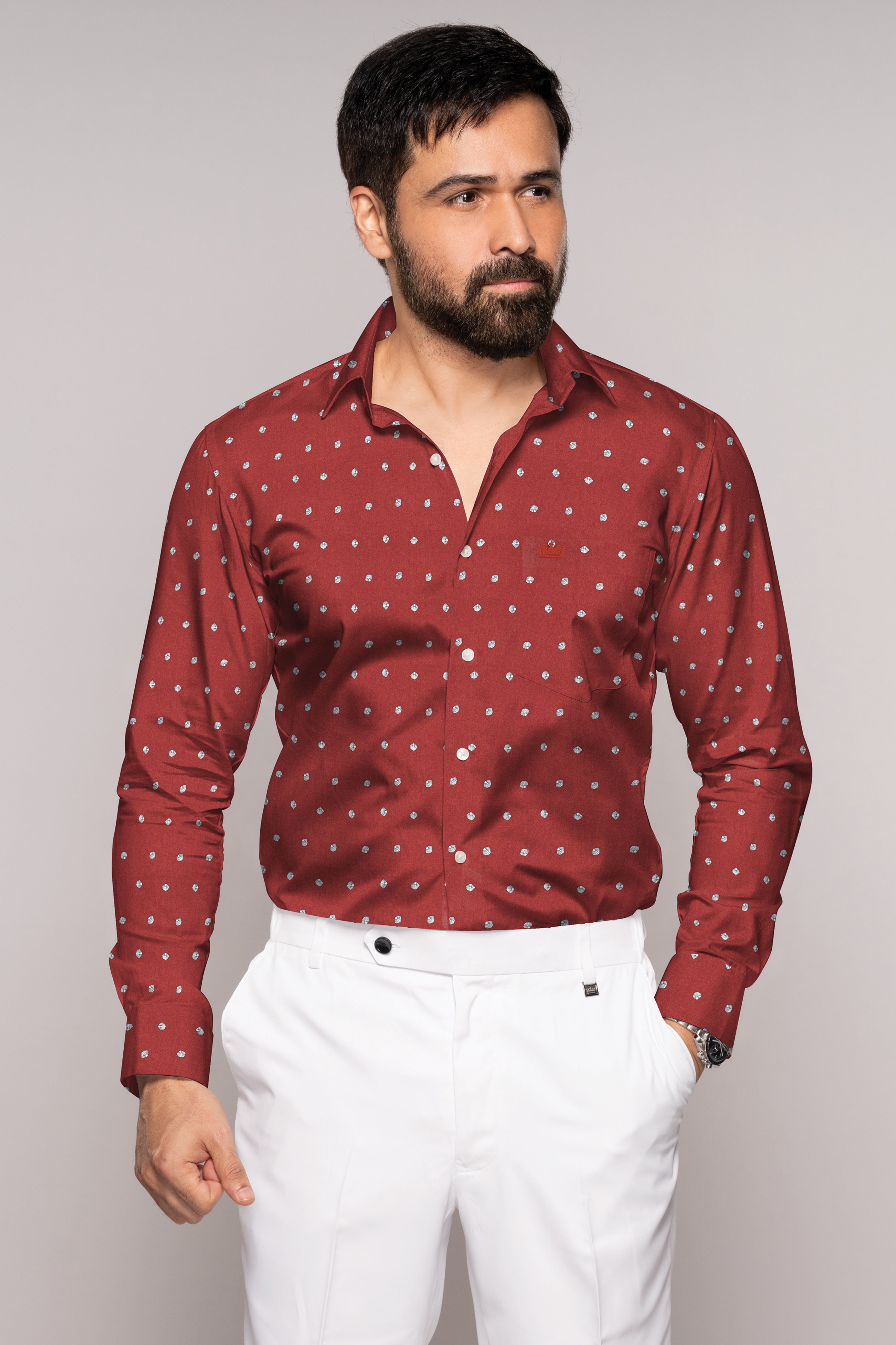 Sanguine Red Sea Shells Printed Premium Cotton Shirt