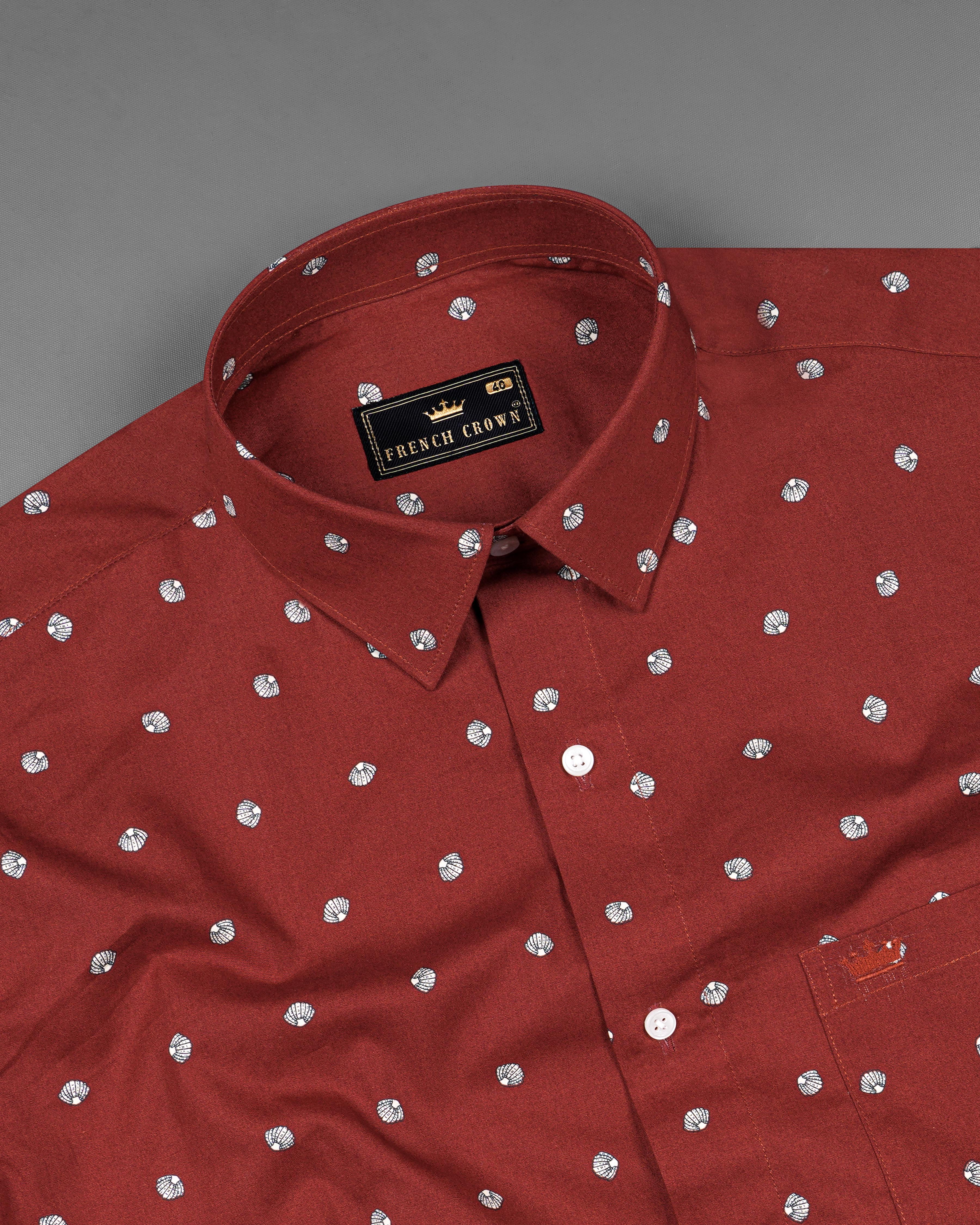 Sanguine Red Sea Shells Printed Premium Cotton Shirt 8244-38,8244-H-38,8244-39,8244-H-39,8244-40,8244-H-40,8244-42,8244-H-42,8244-44,8244-H-44,8244-46,8244-H-46,8244-48,8244-H-48,8244-50,8244-H-50,8244-52,8244-H-52