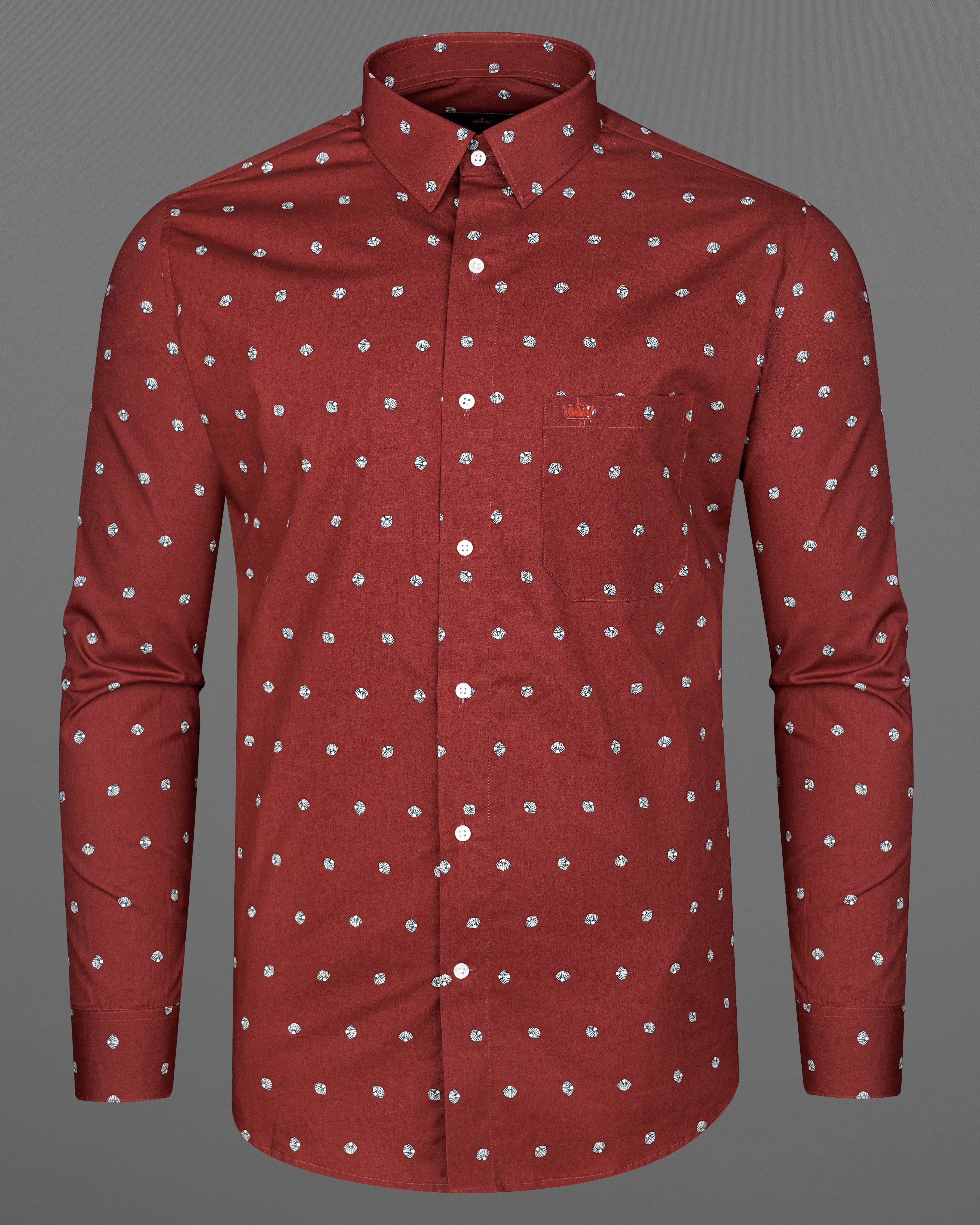 Sanguine Red Sea Shells Printed Premium Cotton Shirt 8244-38,8244-H-38,8244-39,8244-H-39,8244-40,8244-H-40,8244-42,8244-H-42,8244-44,8244-H-44,8244-46,8244-H-46,8244-48,8244-H-48,8244-50,8244-H-50,8244-52,8244-H-52