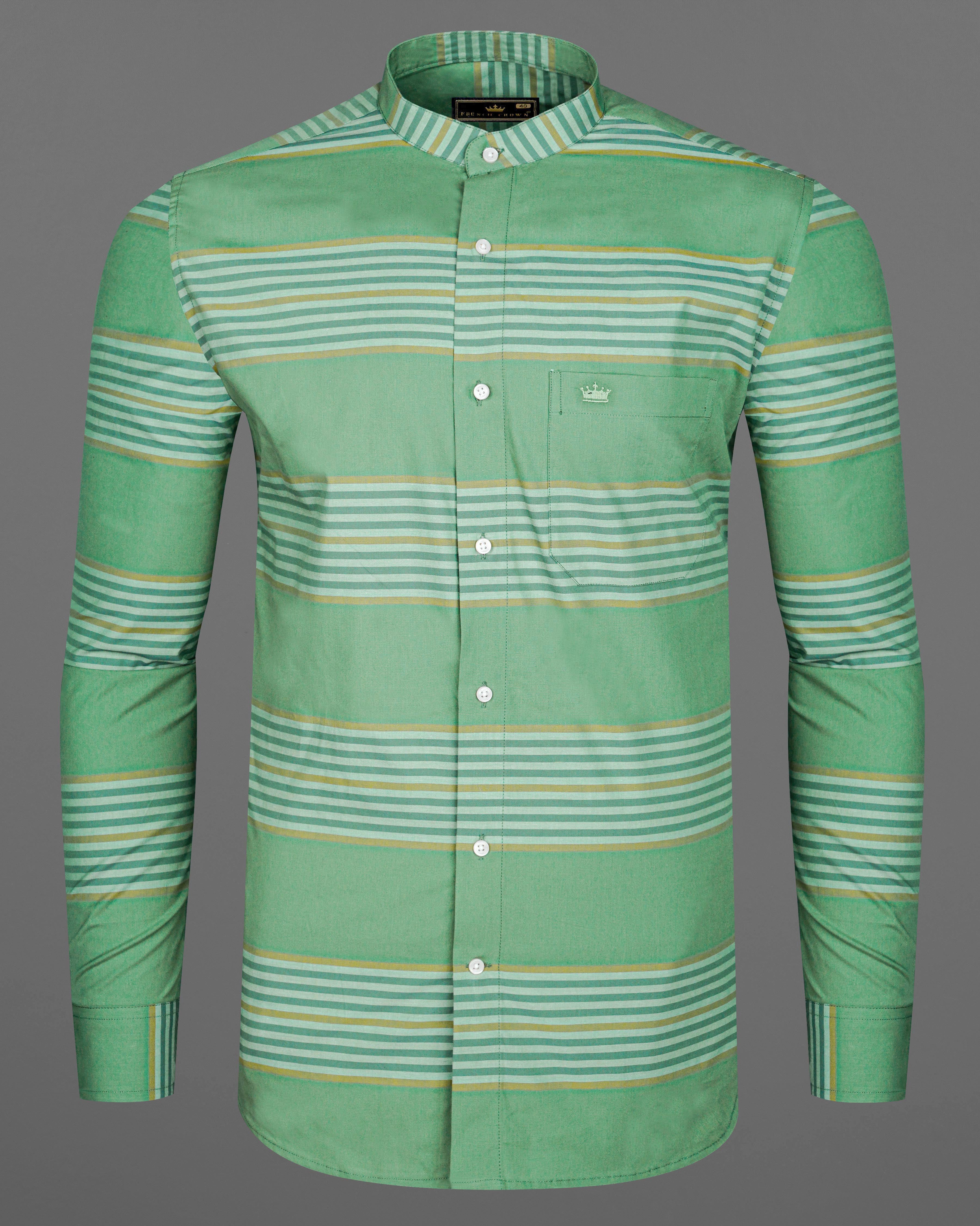 Lichen Green with Laser Yellow Striped Premium Cotton Shirt