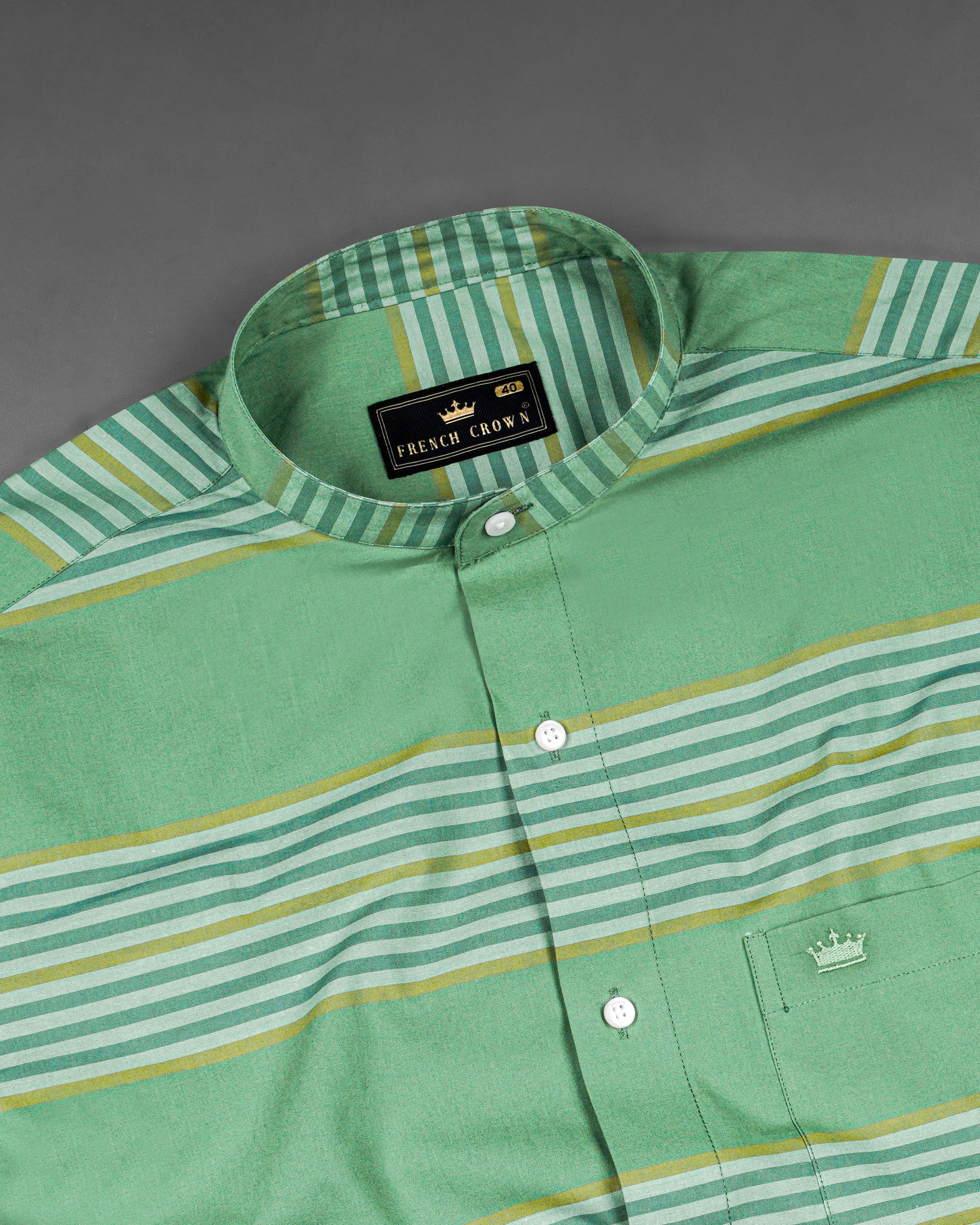 Lichen Green with Laser Yellow Striped Premium Cotton Shirt