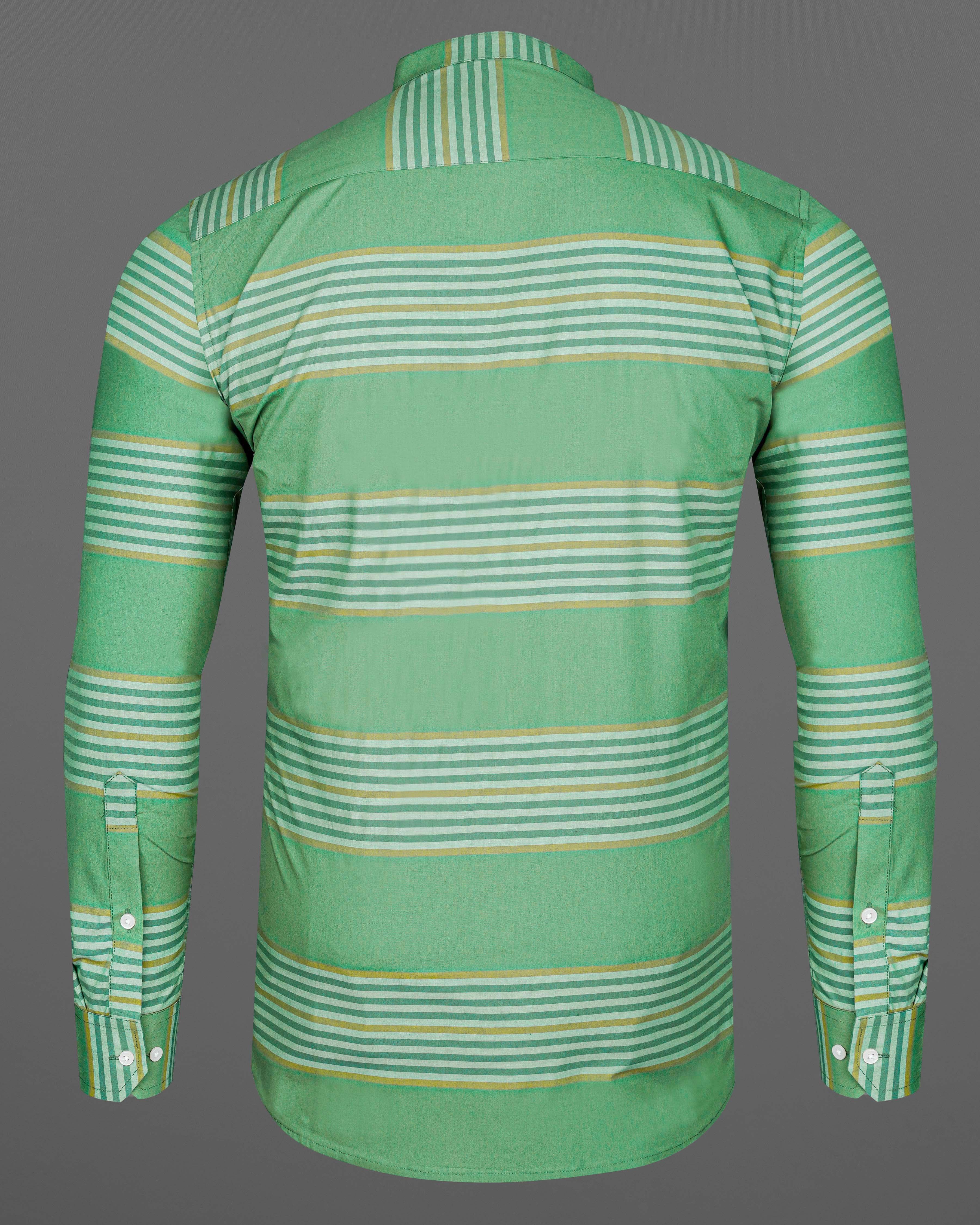 Lichen Green with Laser Yellow Striped Premium Cotton Shirt