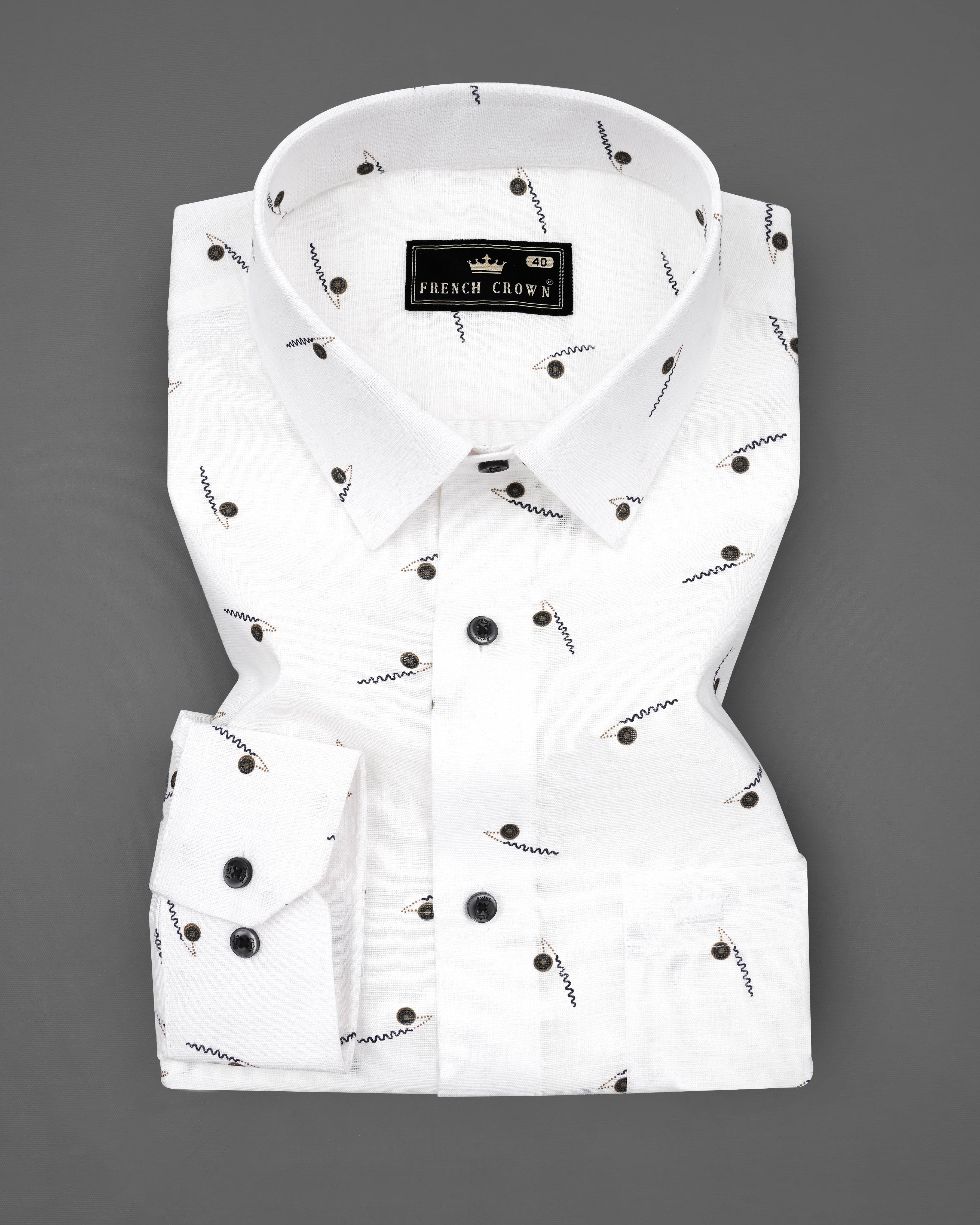 Bright White Printed Luxurious Linen Shirt 8264-BLK-38, 8264-BLK-H-38, 8264-BLK-39, 8264-BLK-H-39, 8264-BLK-40, 8264-BLK-H-40, 8264-BLK-42, 8264-BLK-H-42, 8264-BLK-44, 8264-BLK-H-44, 8264-BLK-46, 8264-BLK-H-46, 8264-BLK-48, 8264-BLK-H-48, 8264-BLK-50, 8264-BLK-H-50, 8264-BLK-52, 8264-BLK-H-52