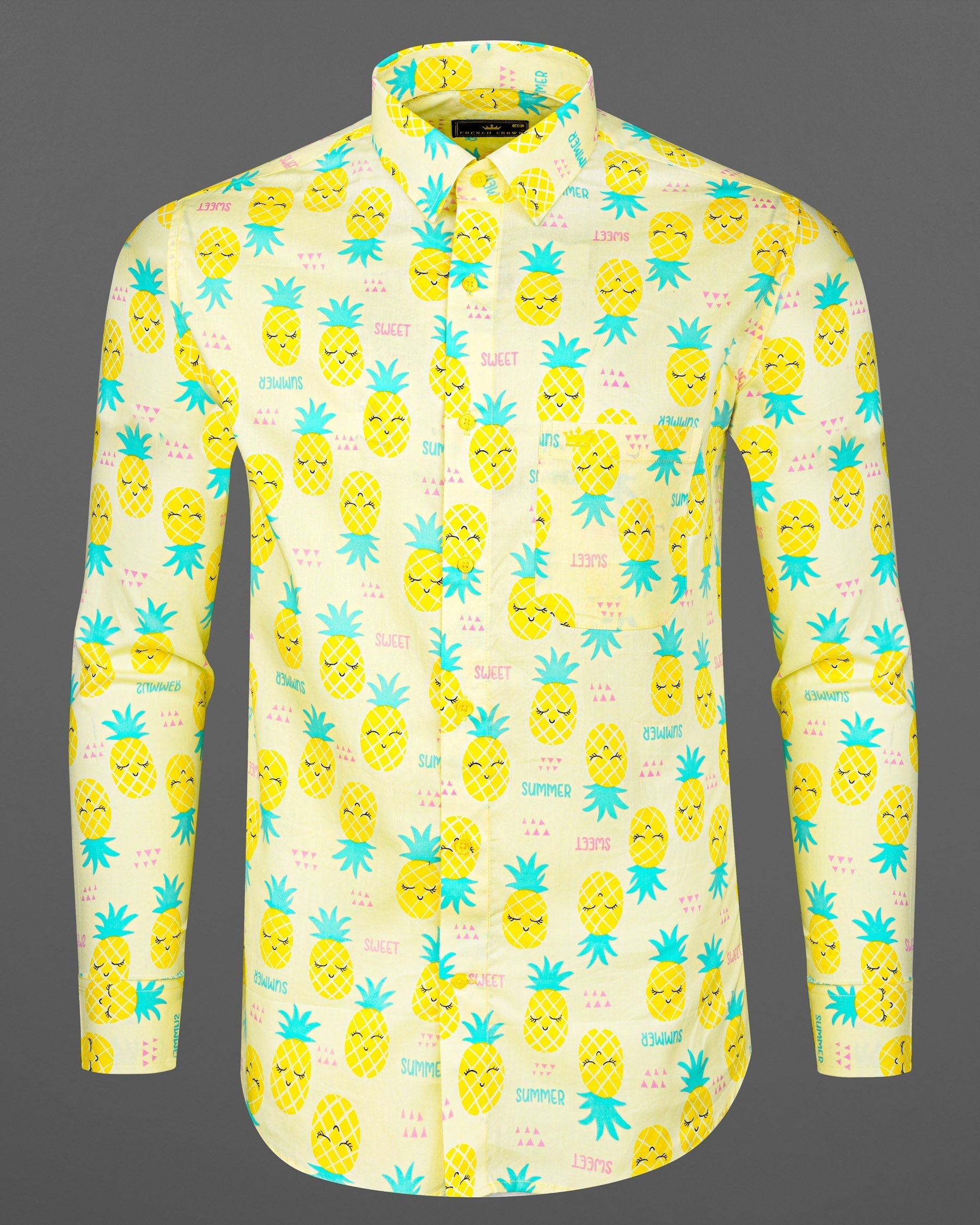 Tahuna Beige with Turbo Yellow Pineapple printed Premium Cotton Shirt 8278-YL-38, 8278-YL-H-38, 8278-YL-39, 8278-YL-H-39, 8278-YL-40, 8278-YL-H-40, 8278-YL-42, 8278-YL-H-42, 8278-YL-44, 8278-YL-H-44, 8278-YL-46, 8278-YL-H-46, 8278-YL-48, 8278-YL-H-48, 8278-YL-50, 8278-YL-H-50, 8278-YL-52, 8278-YL-H-52