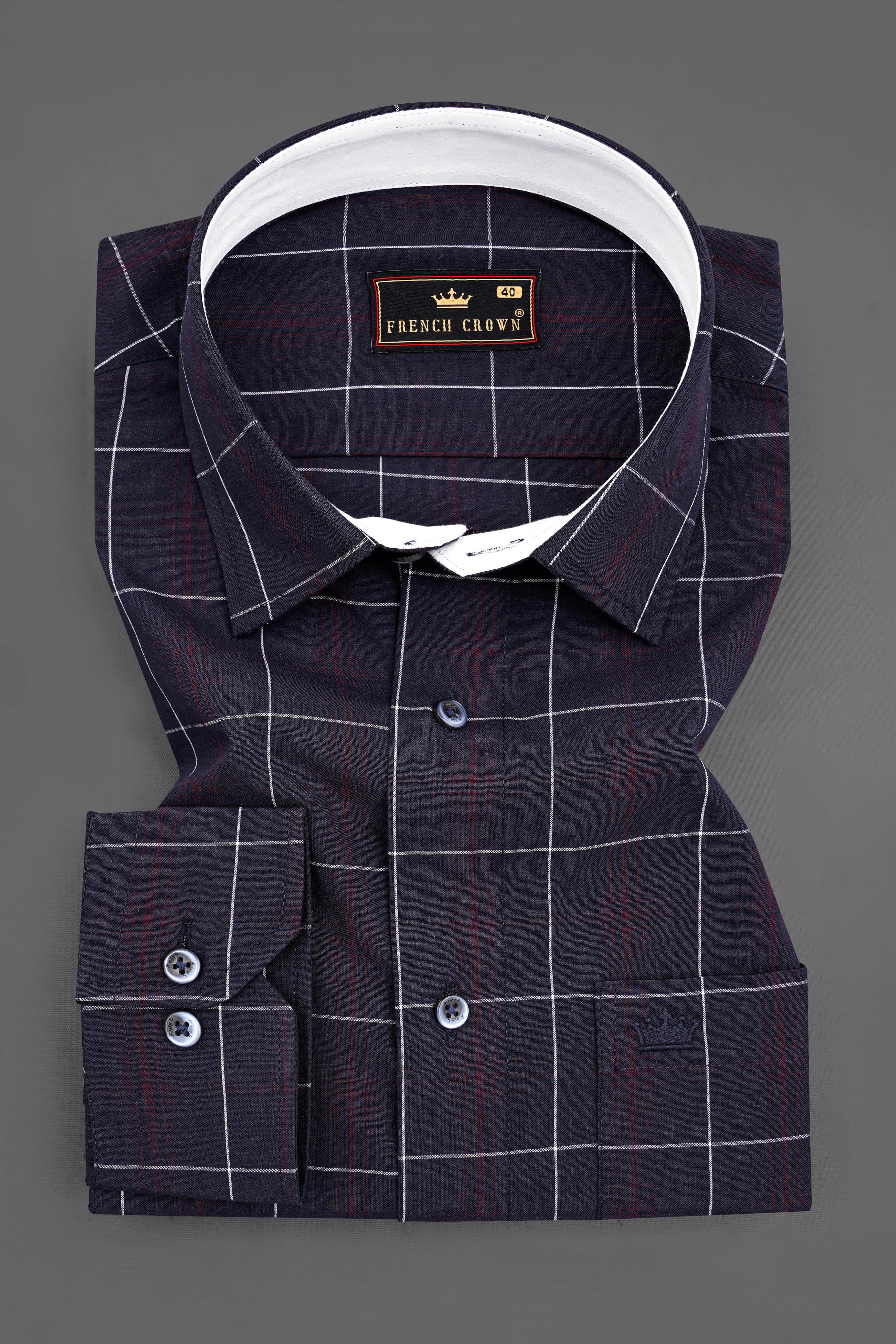 Midnight Blue with Barossa Wine Windowpane Premium Cotton Shirt