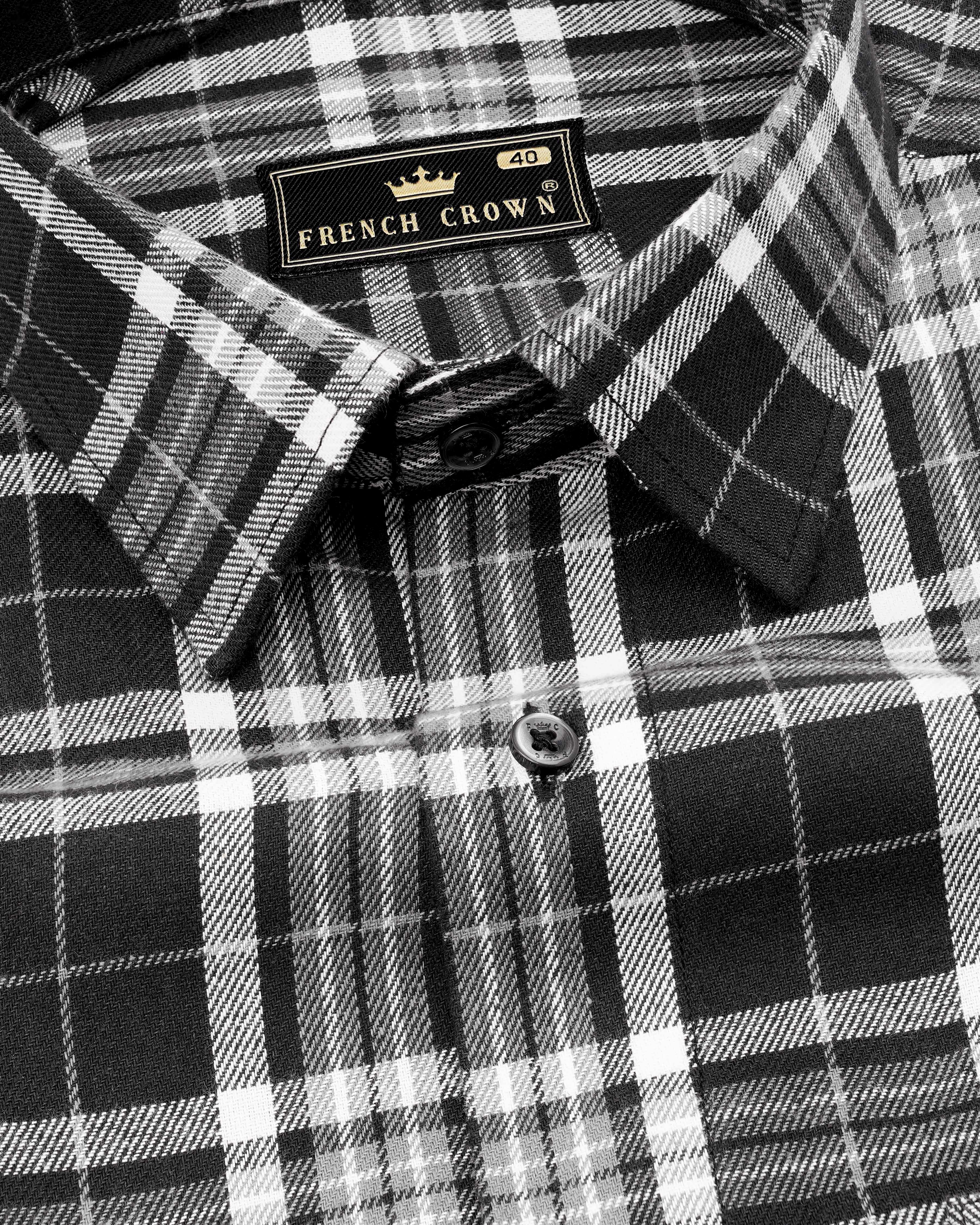 Jade Black and White Twill Plaid Premium Cotton Shirt