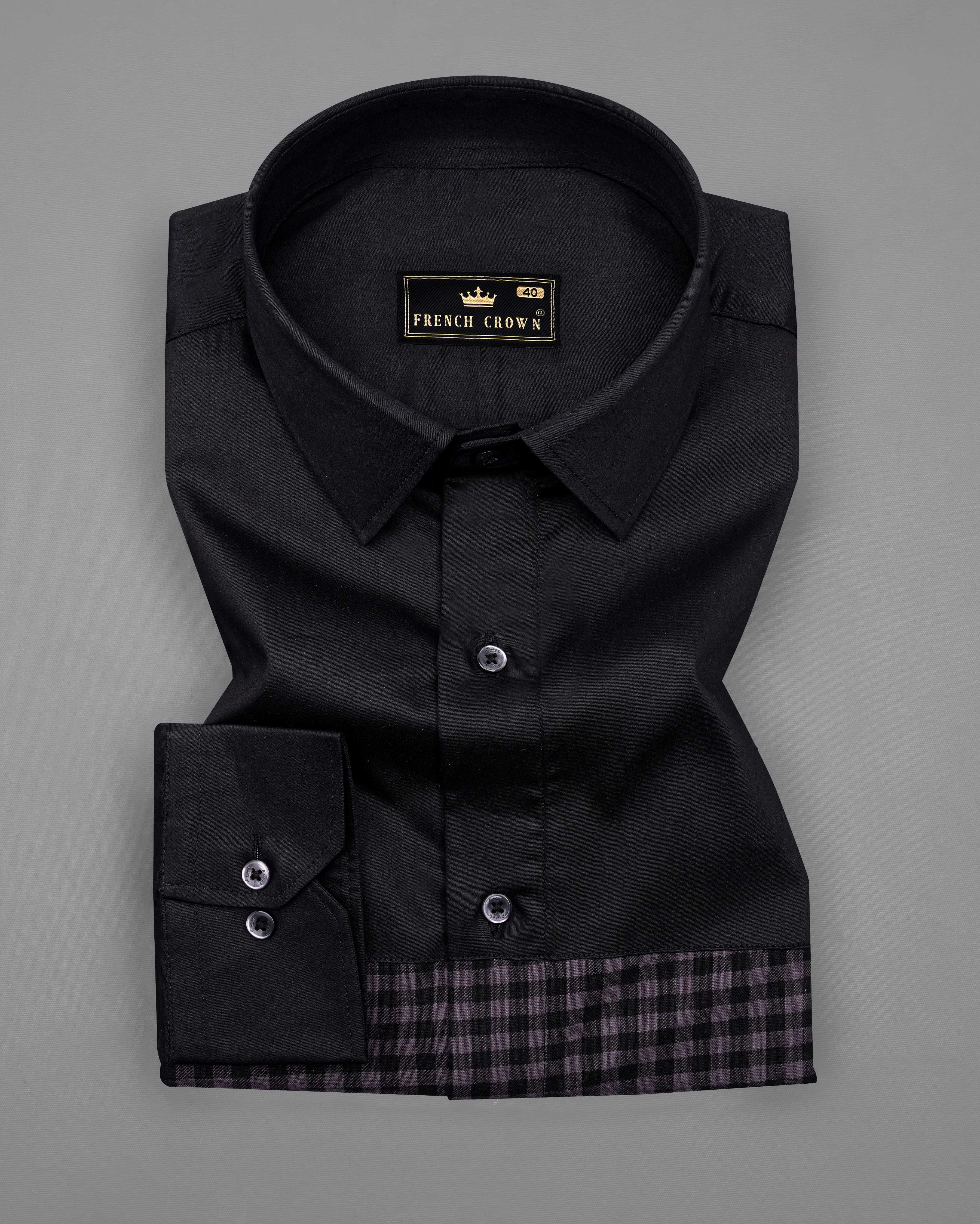 Jade Black with Scarpa Violet Gingham Super Soft Premium Cotton Designer Shirt 8339-BLK-P125-38, 8339-BLK-P125-H-38, 8339-BLK-P125-39, 8339-BLK-P125-H-39, 8339-BLK-P125-40, 8339-BLK-P125-H-40, 8339-BLK-P125-42, 8339-BLK-P125-H-42, 8339-BLK-P125-44, 8339-BLK-P125-H-44, 8339-BLK-P125-46, 8339-BLK-P125-H-46, 8339-BLK-P125-48, 8339-BLK-P125-H-48, 8339-BLK-P125-50, 8339-BLK-P125-H-50, 8339-BLK-P125-52, 8339-BLK-P125-H-52