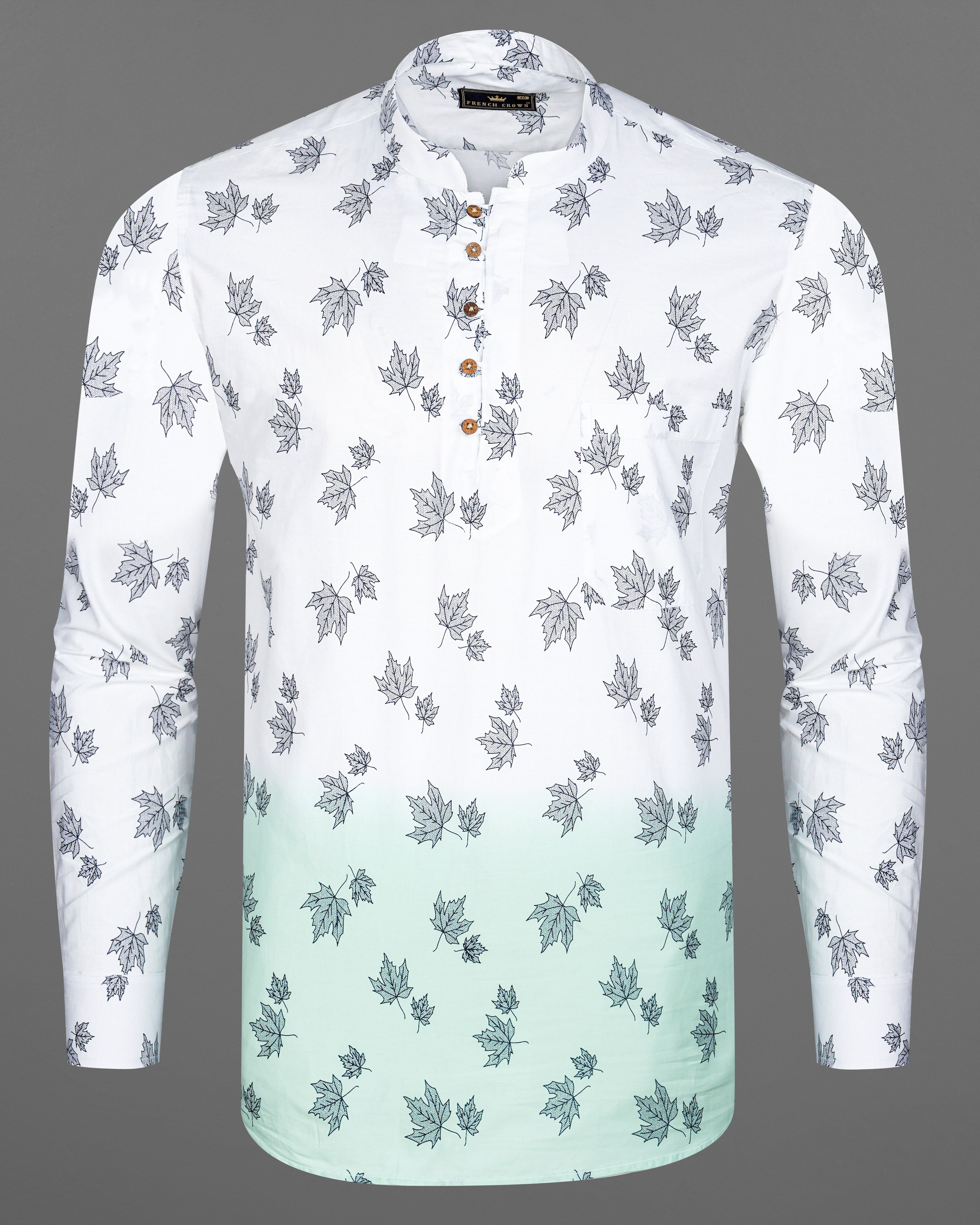 Bright White with Cruise Aqua Green Leaves Printed Premium Cotton Kurta Shirt 8347-KS-38, 8347-KS-H-38, 8347-KS-39, 8347-KS-H-39, 8347-KS-40, 8347-KS-H-40, 8347-KS-42, 8347-KS-H-42, 8347-KS-44, 8347-KS-H-44, 8347-KS-46, 8347-KS-H-46, 8347-KS-48, 8347-KS-H-48, 8347-KS-50, 8347-KS-H-50, 8347-KS-52, 8347-KS-H-52