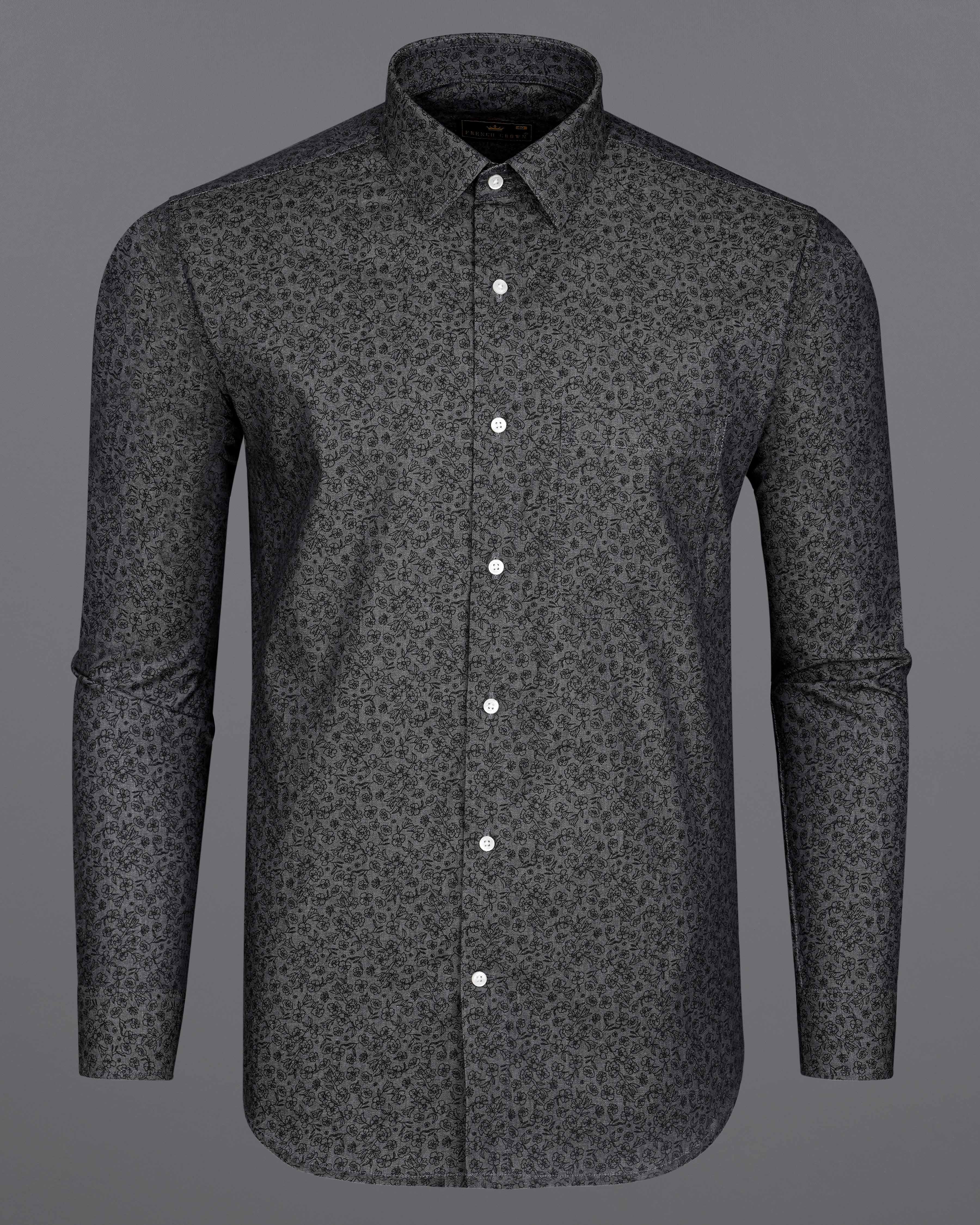 Pabbey Gray with Black Ditsy Printed Chambray Shirt 8351-38, 8351-H-38, 8351-39, 8351-H-39, 8351-40, 8351-H-40, 8351-42, 8351-H-42, 8351-44, 8351-H-44, 8351-46, 8351-H-46, 8351-48, 8351-H-48, 8351-50, 8351-H-50, 8351-52, 8351-H-52