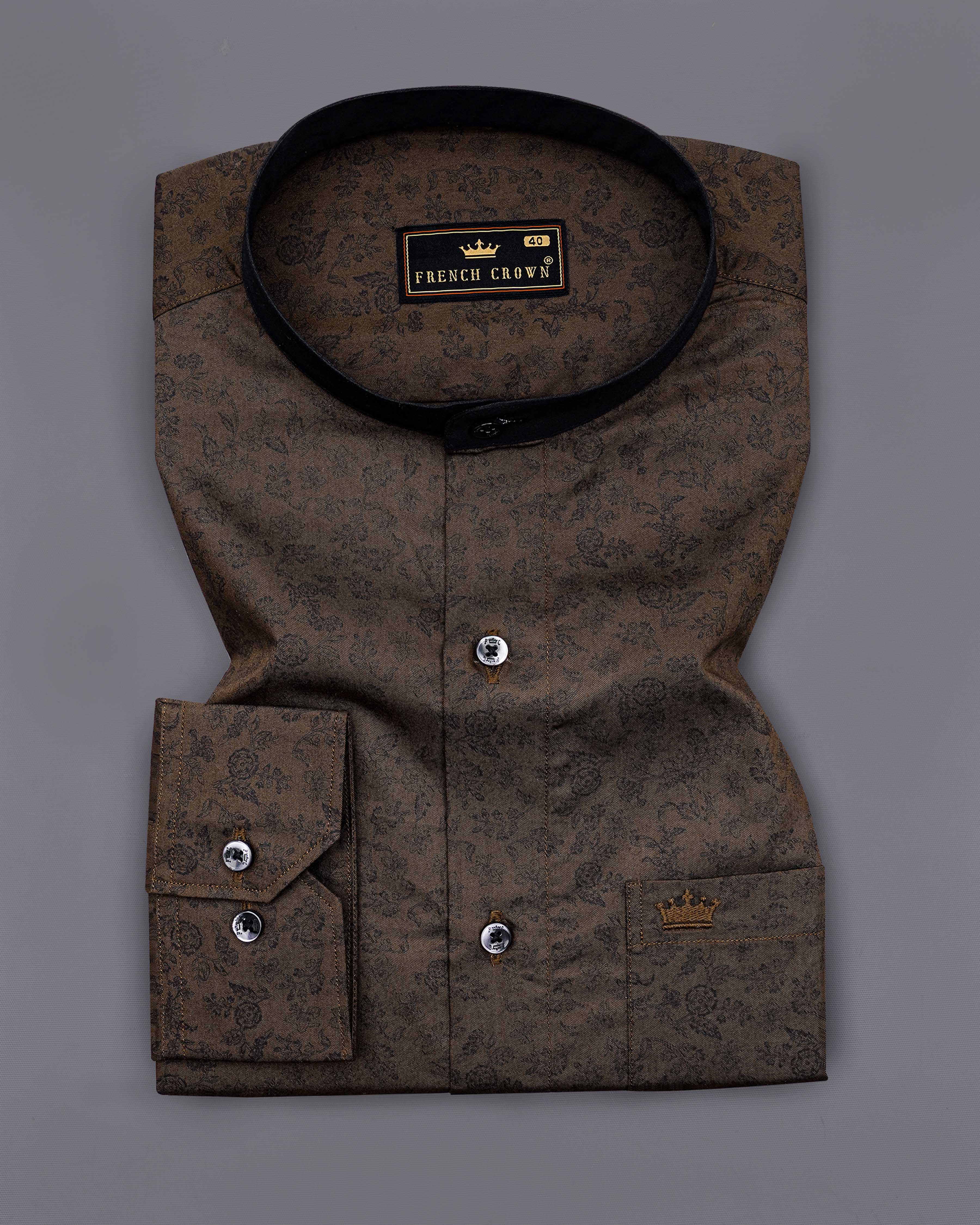 Bistre Brown Printed With Black Collar Super Soft Premium Cotton Designer Shirt 8359-M-BLK-38, 8359-M-BLK-H-38, 8359-M-BLK-39, 8359-M-BLK-H-39, 8359-M-BLK-40, 8359-M-BLK-H-40, 8359-M-BLK-42, 8359-M-BLK-H-42, 8359-M-BLK-44, 8359-M-BLK-H-44, 8359-M-BLK-46, 8359-M-BLK-H-46, 8359-M-BLK-48, 8359-M-BLK-H-48, 8359-M-BLK-50, 8359-M-BLK-H-50, 8359-M-BLK-52, 8359-M-BLK-H-52