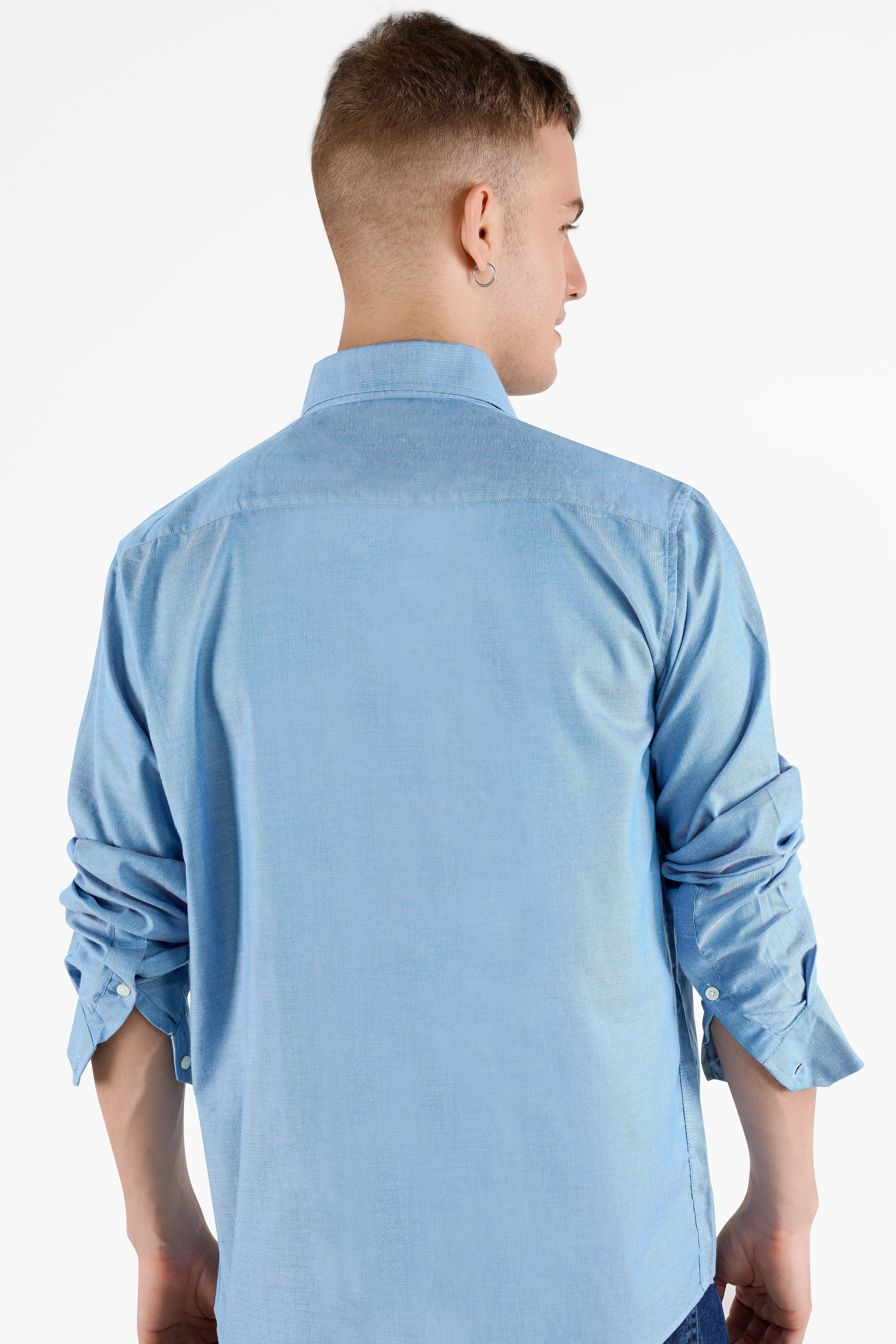 Carolina Blue Hand Painted Herringbone Designer Shirt