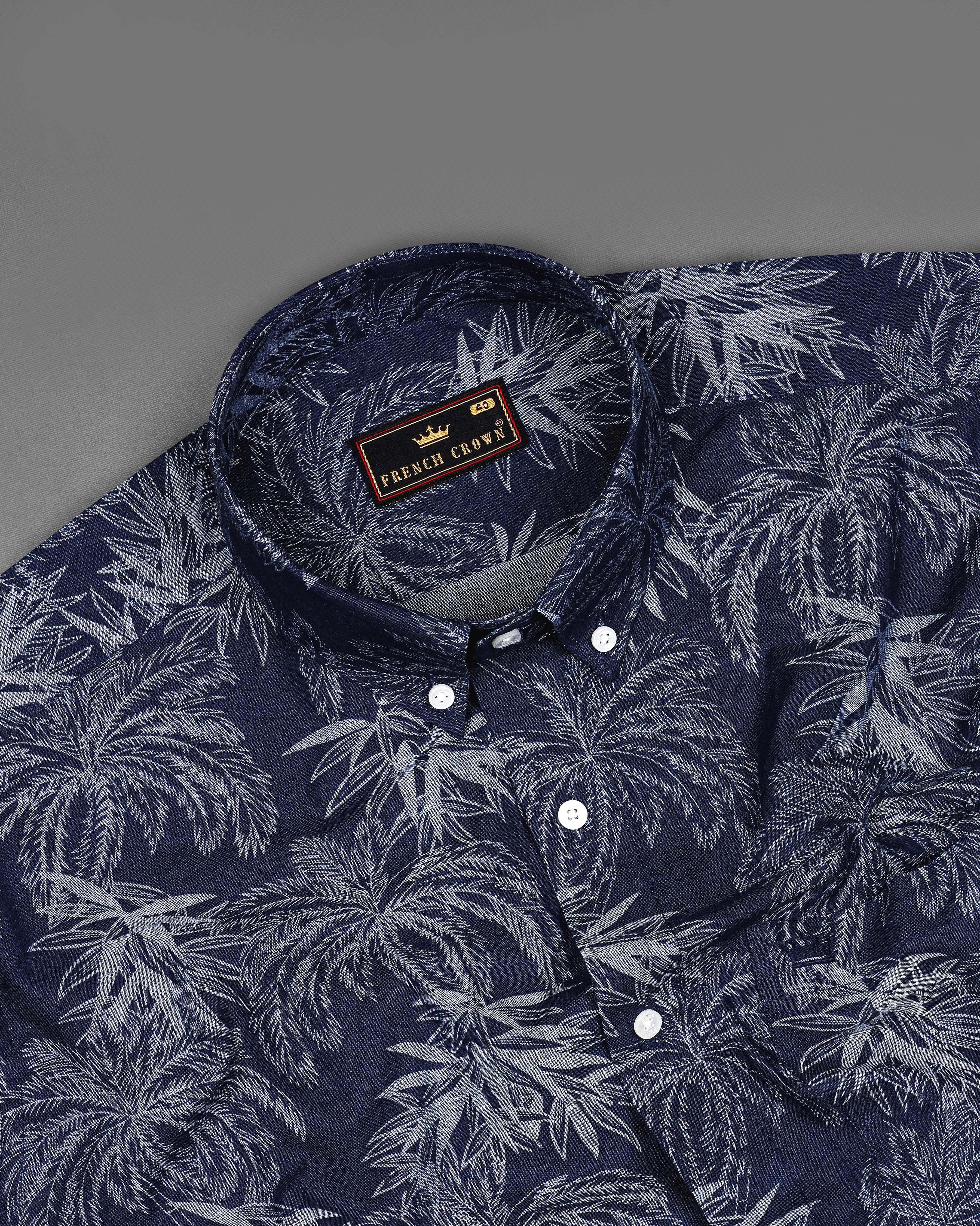 Firefly Blue with Amethyst Gray Leaves Chambray Shirt 8387-BD-38, 8387-BD-H-38, 8387-BD-39,8387-BD-H-39, 8387-BD-40, 8387-BD-H-40, 8387-BD-42, 8387-BD-H-42, 8387-BD-44, 8387-BD-H-44, 8387-BD-46, 8387-BD-H-46, 8387-BD-48, 8387-BD-H-48, 8387-BD-50, 8387-BD-H-50, 8387-BD-52, 8387-BD-H-52