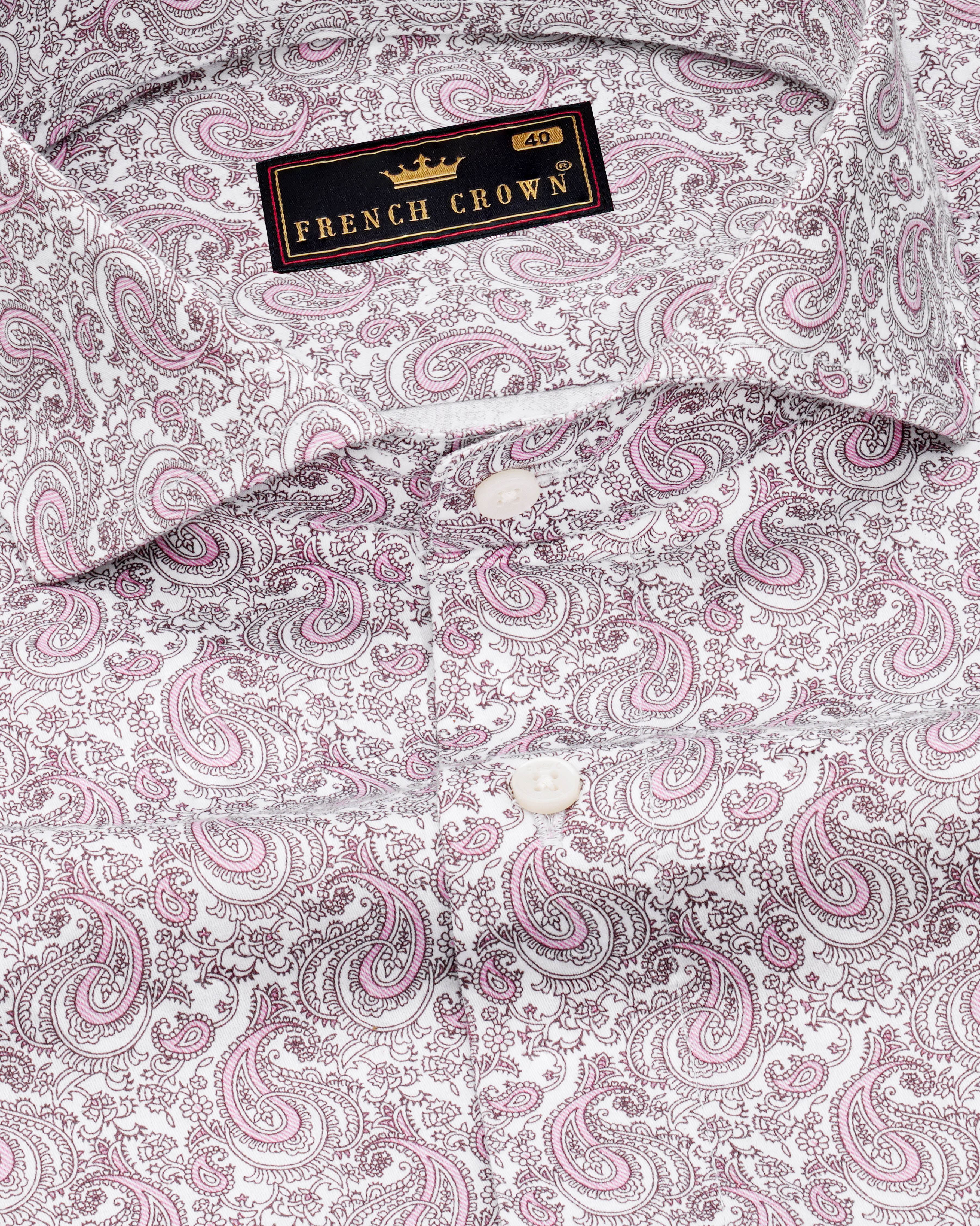 Bright White with Viola Pink Paisley Printed Super Soft Premium Cotton Shirt 8423-CA-38, 8423-CA-H-38, 8423-CA-39,8423-CA-H-39, 8423-CA-40, 8423-CA-H-40, 8423-CA-42, 8423-CA-H-42, 8423-CA-44, 8423-CA-H-44, 8423-CA-46, 8423-CA-H-46, 8423-CA-48, 8423-CA-H-48, 8423-CA-50, 8423-CA-H-50, 8423-CA-52, 8423-CA-H-52