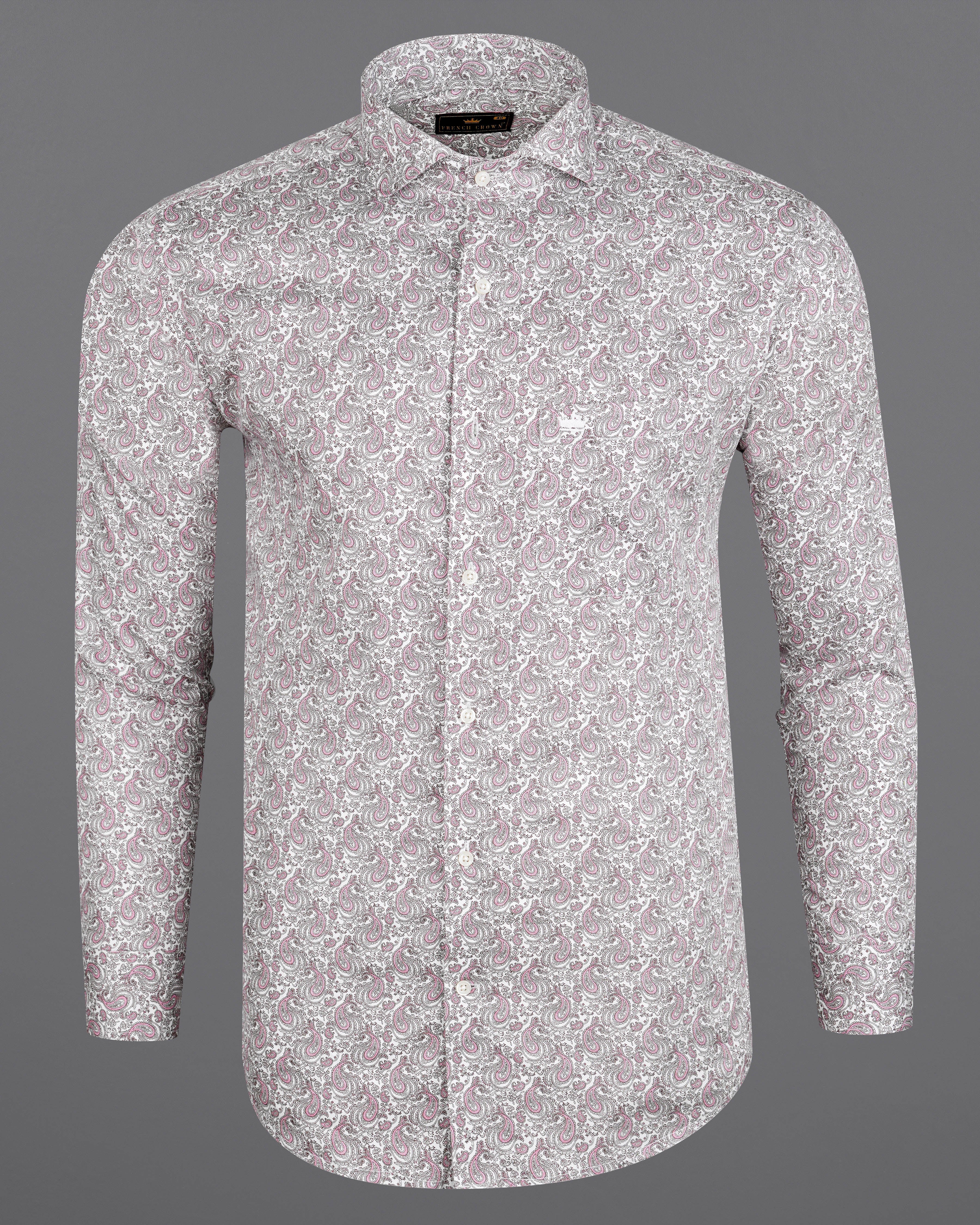 Bright White with Viola Pink Paisley Printed Super Soft Premium Cotton Shirt 8423-CA-38, 8423-CA-H-38, 8423-CA-39,8423-CA-H-39, 8423-CA-40, 8423-CA-H-40, 8423-CA-42, 8423-CA-H-42, 8423-CA-44, 8423-CA-H-44, 8423-CA-46, 8423-CA-H-46, 8423-CA-48, 8423-CA-H-48, 8423-CA-50, 8423-CA-H-50, 8423-CA-52, 8423-CA-H-52