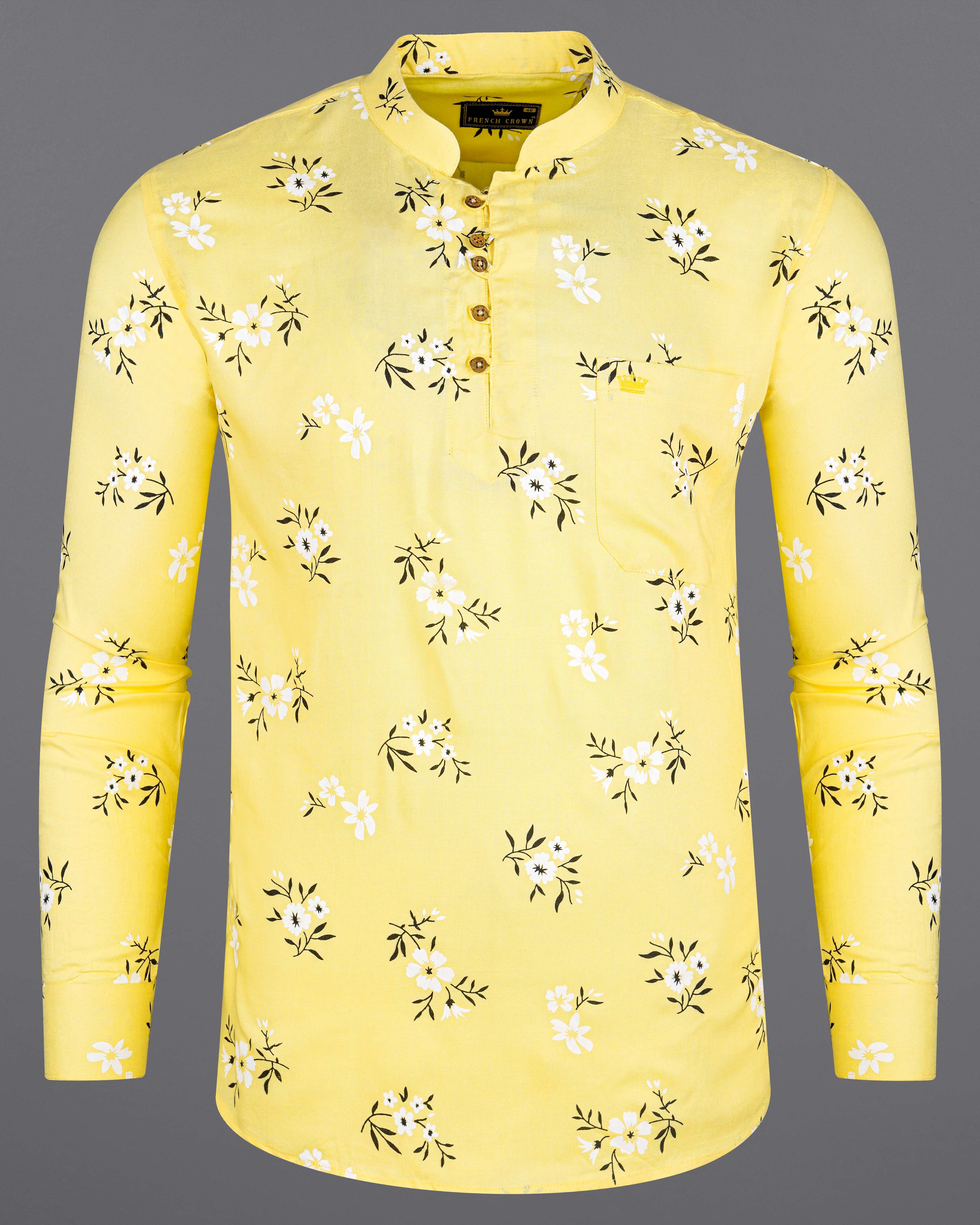 Brulee Yellow Floral Printed Premium Tencel Kurta Shirt 8426-KS-38, 8426-KS-H-38, 8426-KS-39,8426-KS-H-39, 8426-KS-40, 8426-KS-H-40, 8426-KS-42, 8426-KS-H-42, 8426-KS-44, 8426-KS-H-44, 8426-KS-46, 8426-KS-H-46, 8426-KS-48, 8426-KS-H-48, 8426-KS-50, 8426-KS-H-50, 8426-KS-52, 8426-KS-H-52