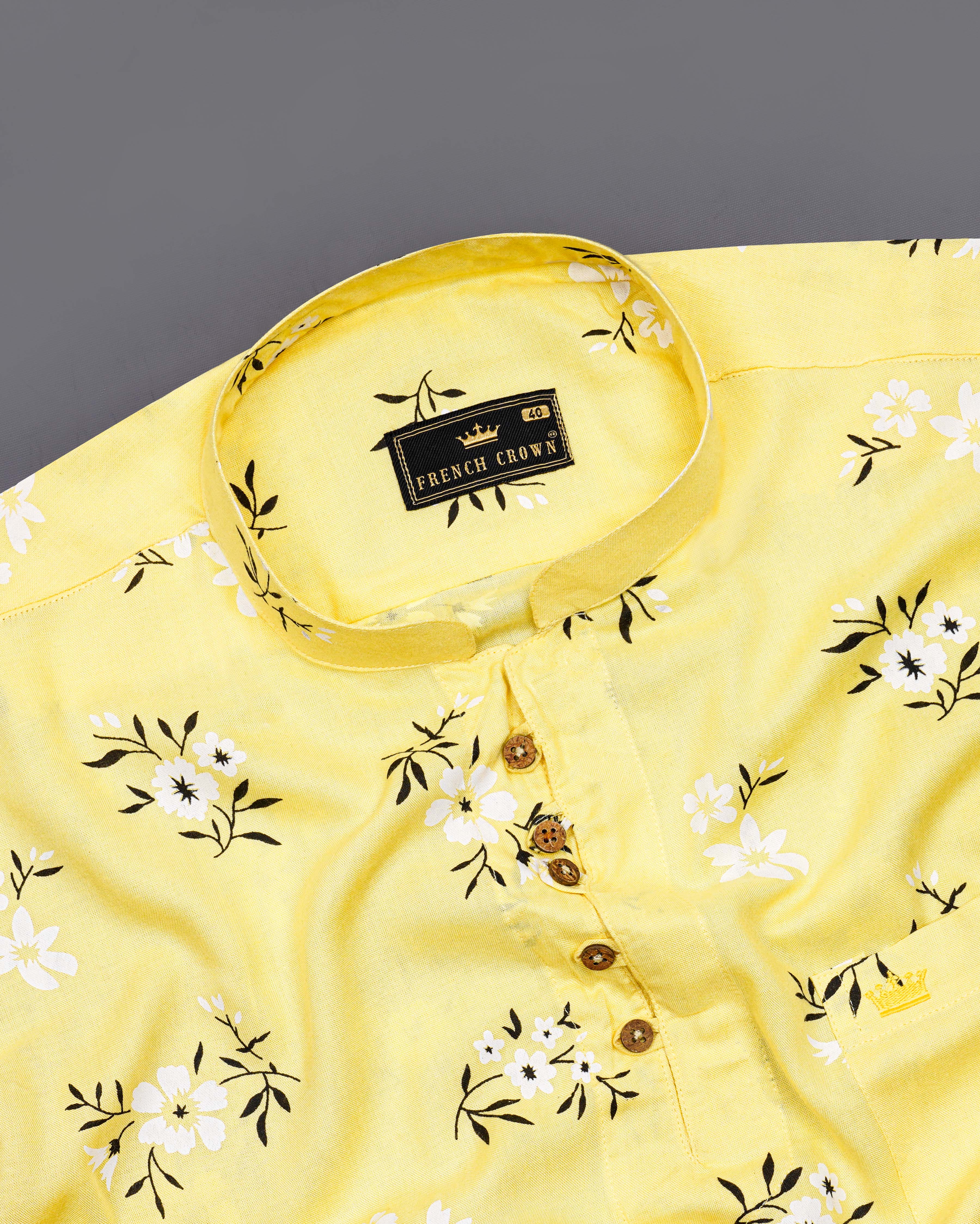 Brulee Yellow Floral Printed Premium Tencel Kurta Shirt 8426-KS-38, 8426-KS-H-38, 8426-KS-39,8426-KS-H-39, 8426-KS-40, 8426-KS-H-40, 8426-KS-42, 8426-KS-H-42, 8426-KS-44, 8426-KS-H-44, 8426-KS-46, 8426-KS-H-46, 8426-KS-48, 8426-KS-H-48, 8426-KS-50, 8426-KS-H-50, 8426-KS-52, 8426-KS-H-52