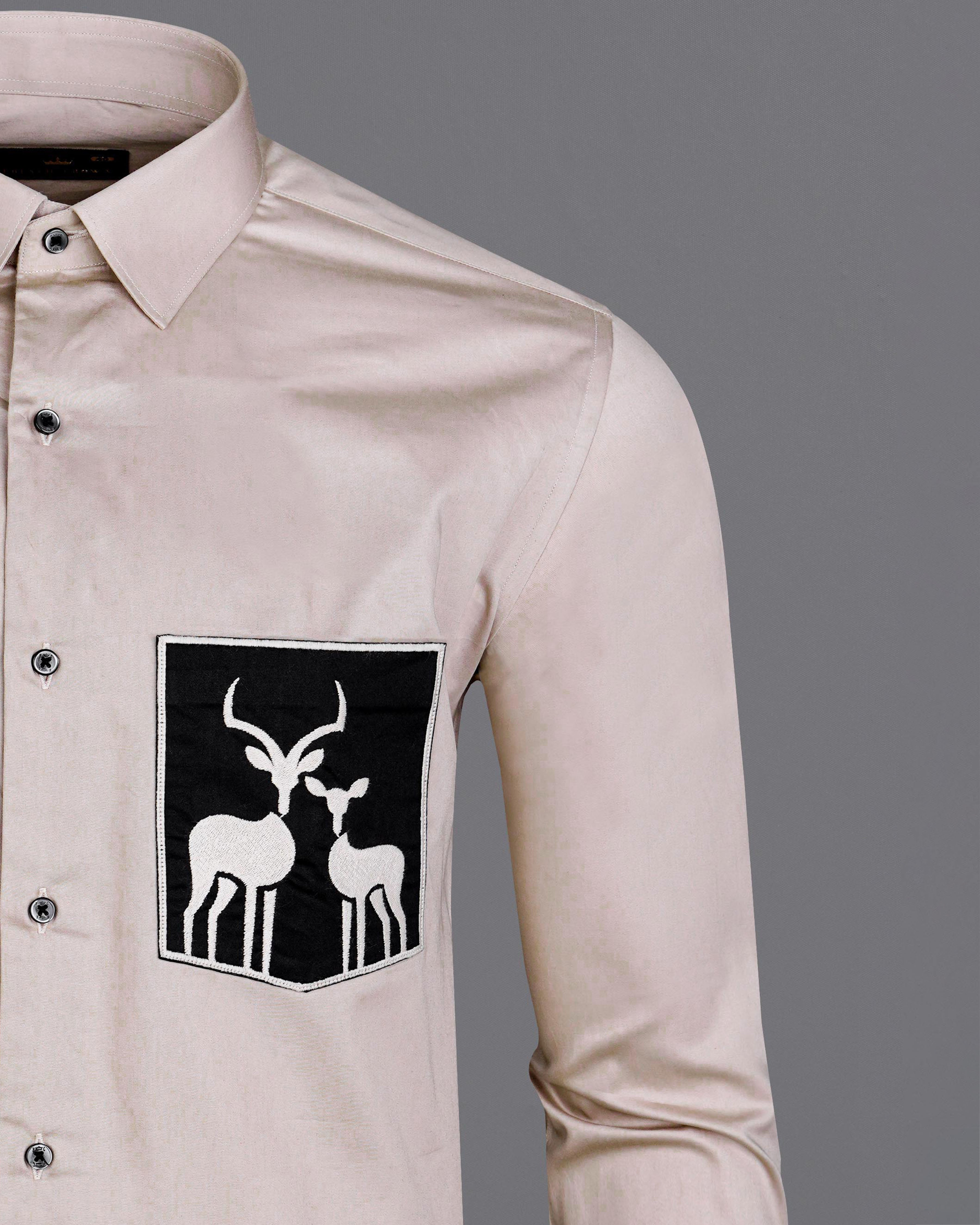 Soft Amber Brown with Black Patch Subtle Sheen Pocket Deer Embroidered Super Soft Premium Cotton Shirt 8435-E002-38, 8435-E002-H-38, 8435-E002-39, 8435-E002-H-39, 8435-E002-40, 8435-E002-H-40, 8435-E002-42, 8435-E002-H-42, 8435-E002-44, 8435-E002-H-44, 8435-E002-46, 8435-E002-H-46, 8435-E002-48, 8435-E002-H-48, 8435-E002-50, 8435-E002-H-50, 8435-E002-52, 8435-E002-H-52