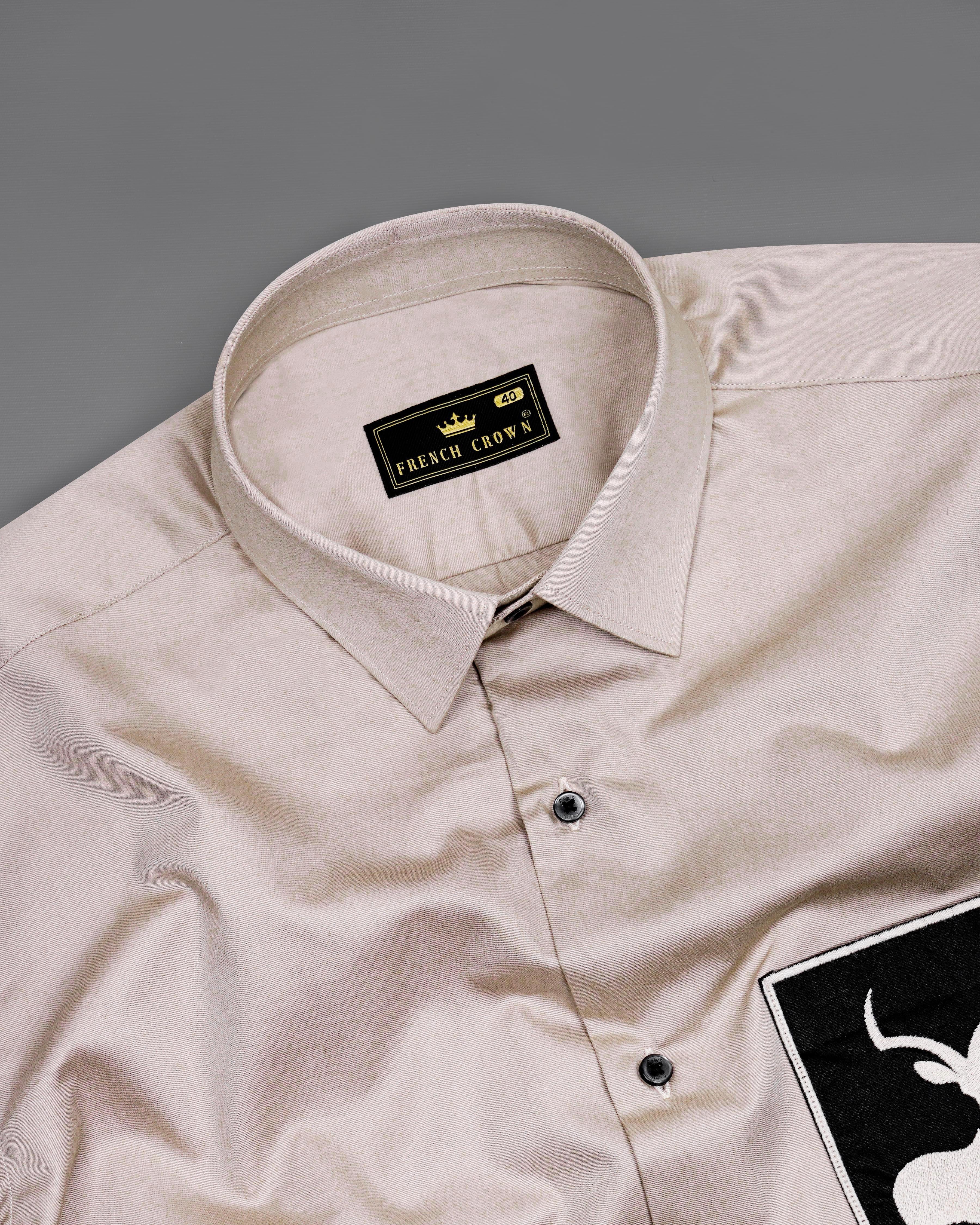 Soft Amber Brown with Black Patch Subtle Sheen Pocket Deer Embroidered Super Soft Premium Cotton Shirt 8435-E002-38, 8435-E002-H-38, 8435-E002-39, 8435-E002-H-39, 8435-E002-40, 8435-E002-H-40, 8435-E002-42, 8435-E002-H-42, 8435-E002-44, 8435-E002-H-44, 8435-E002-46, 8435-E002-H-46, 8435-E002-48, 8435-E002-H-48, 8435-E002-50, 8435-E002-H-50, 8435-E002-52, 8435-E002-H-52