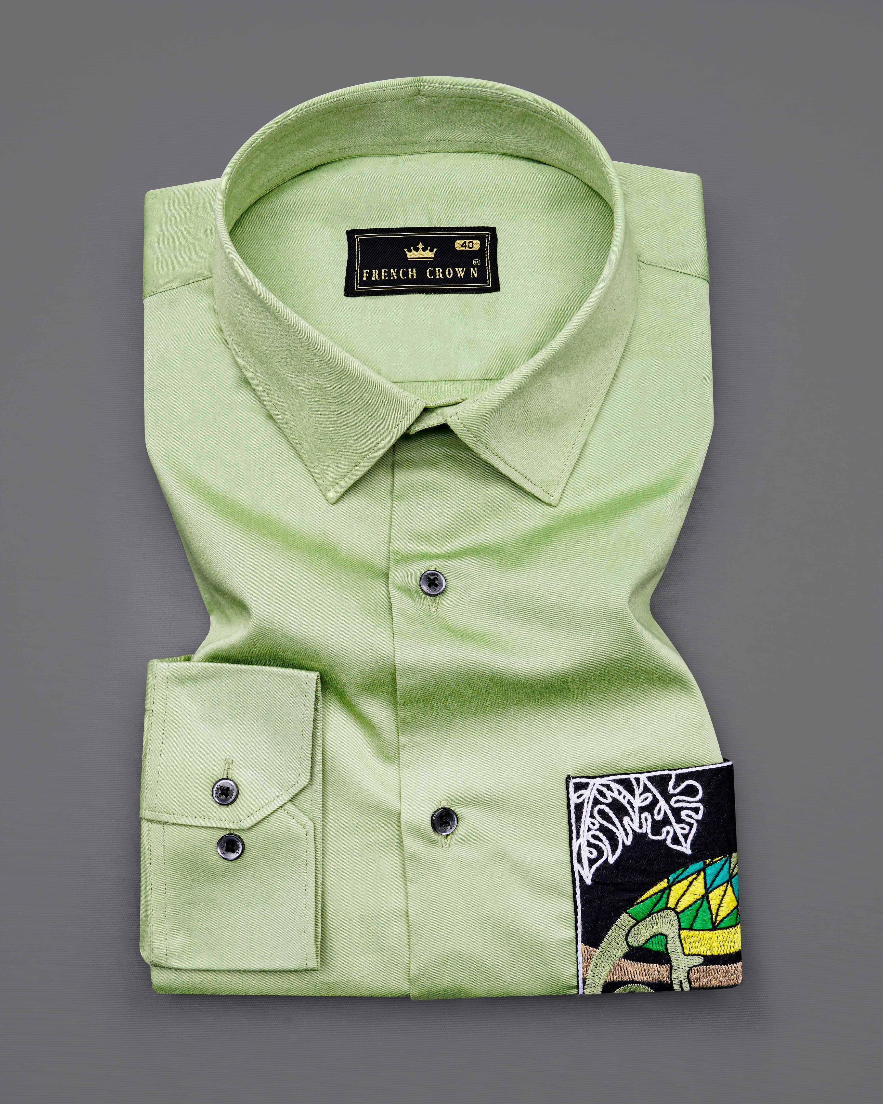 Timberwolf Green with Black Subtle Sheen Patch Pocket Chameleon Embroidered  Super Soft Premium Cotton Shirt 8438-BLK-E005-38, 8438-BLK-E005-H-38, 8438-BLK-E005-39, 8438-BLK-E005-H-39, 8438-BLK-E005-40, 8438-BLK-E005-H-40, 8438-BLK-E005-42, 8438-BLK-E005-H-42, 8438-BLK-E005-44, 8438-BLK-E005-H-44, 8438-BLK-E005-46, 8438-BLK-E005-H-46, 8438-BLK-E005-48, 8438-BLK-E005-H-48, 8438-BLK-E005-50, 8438-BLK-E005-H-50, 8438-BLK-E005-52, 8438-BLK-E005-H-52